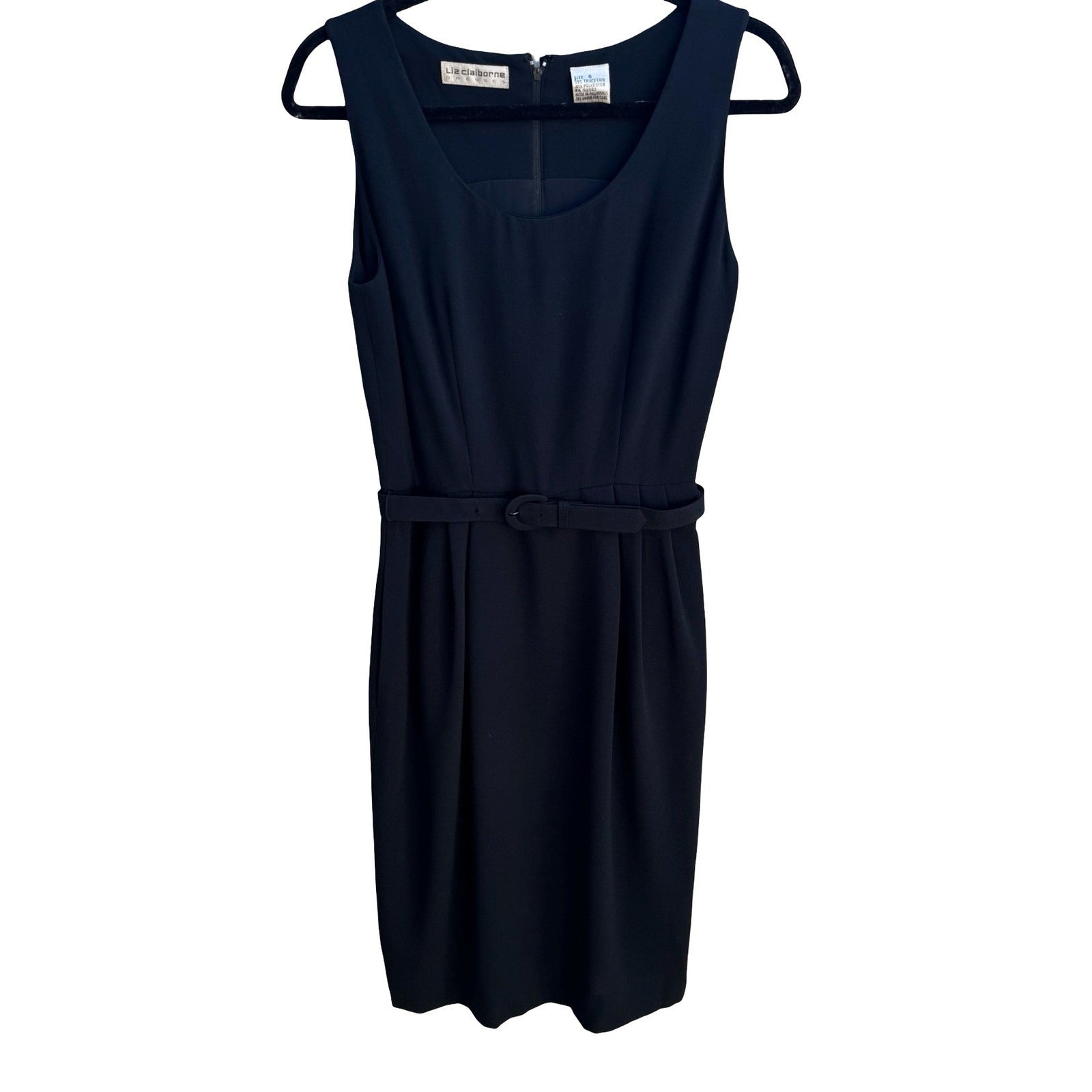 Liz Claiborne Vintage 90s Minimalist Cocktail Career Belted Sheath Dress LBD 6