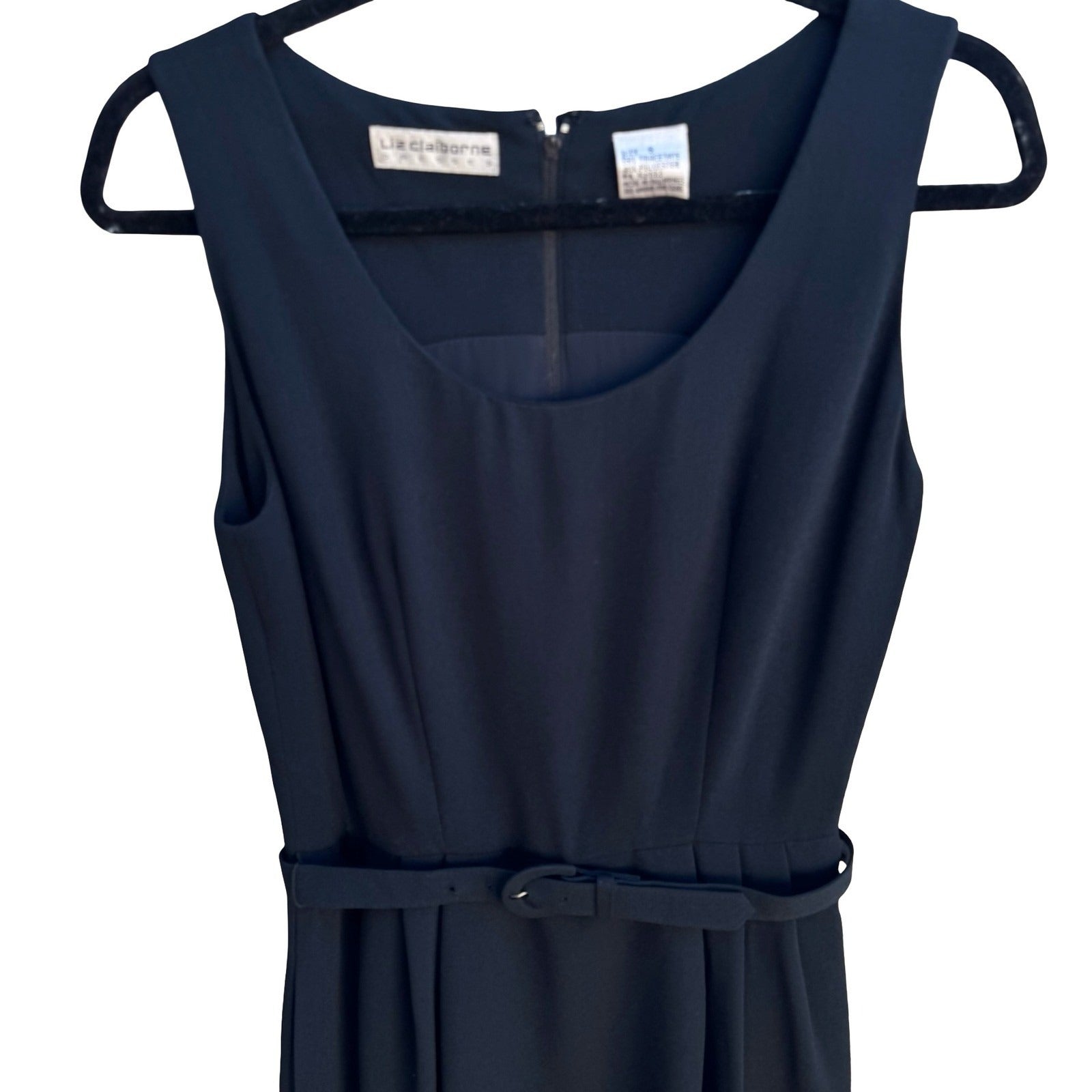 Liz Claiborne Vintage 90s Minimalist Cocktail Career Belted Sheath Dress LBD 6