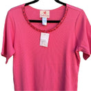 Switch The Quacker Factory Beaded Collar Short Sleeve Hot Pink Women&#39;s Shirt Blouse Top 2 image