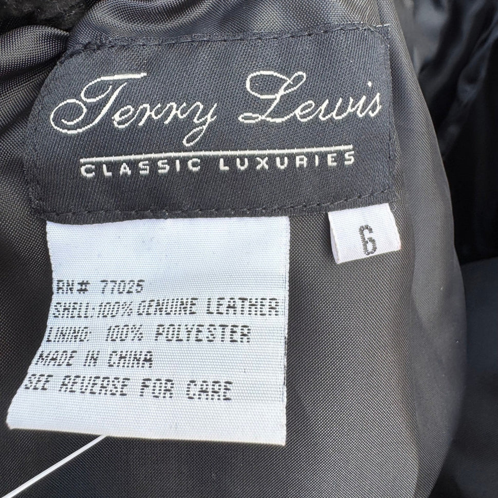 Terry Lewis Black Suede Leather Midi Skirt Side Slit Elastic Back Size 6 NEW