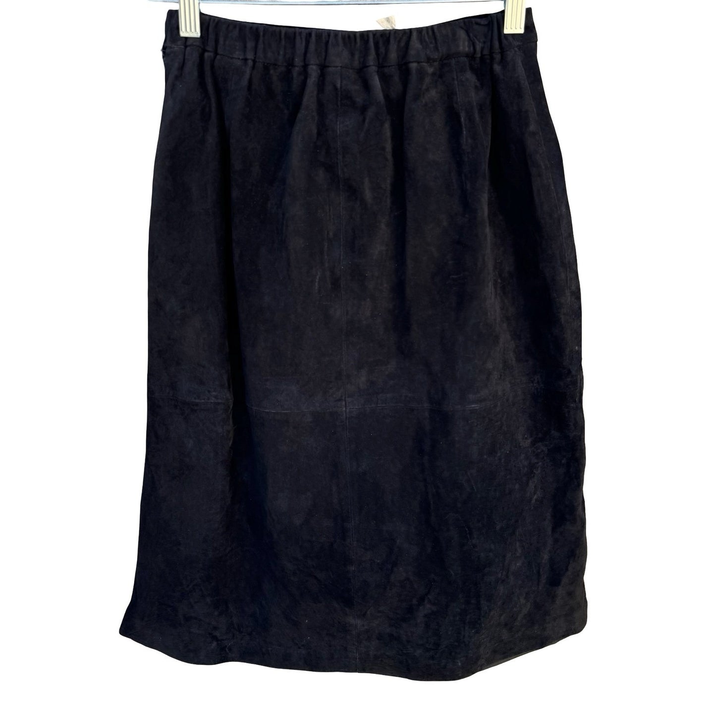 Terry Lewis Black Suede Leather Midi Skirt Side Slit Elastic Back Size 6 NEW