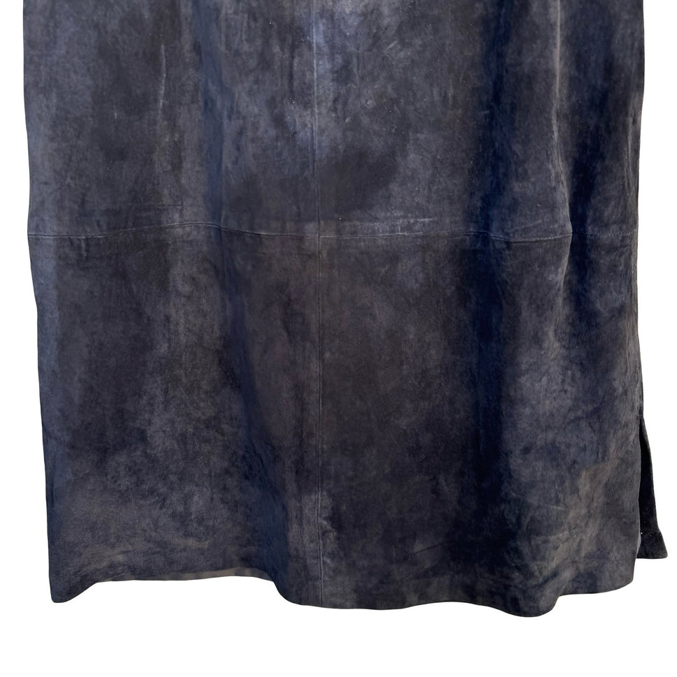 Terry Lewis Black Suede Leather Midi Skirt Side Slit Elastic Back Size 6 NEW