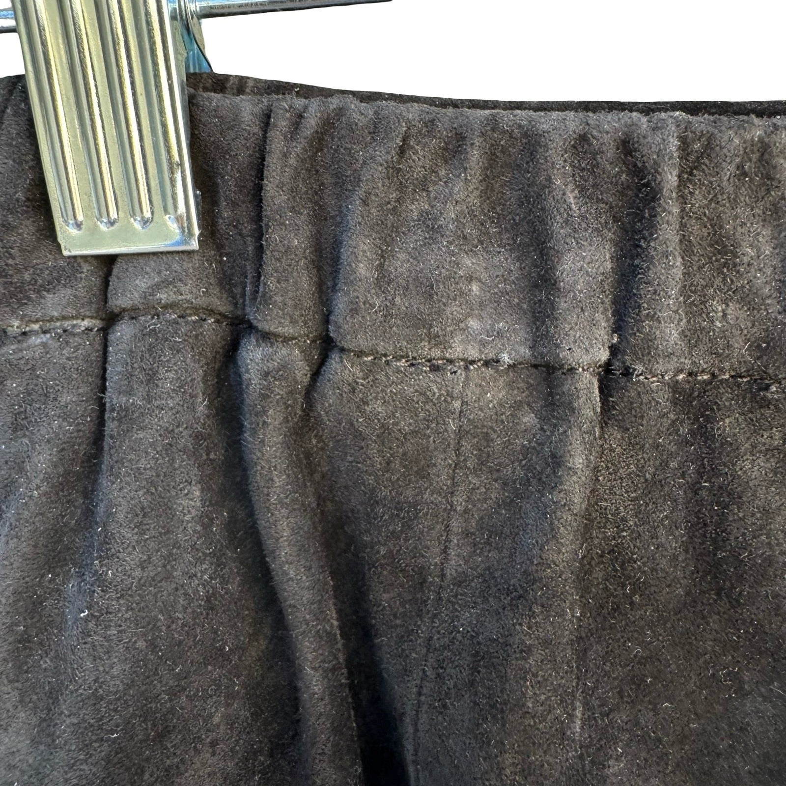 Terry Lewis Black Suede Leather Midi Skirt Side Slit Elastic Back Size 6 NEW