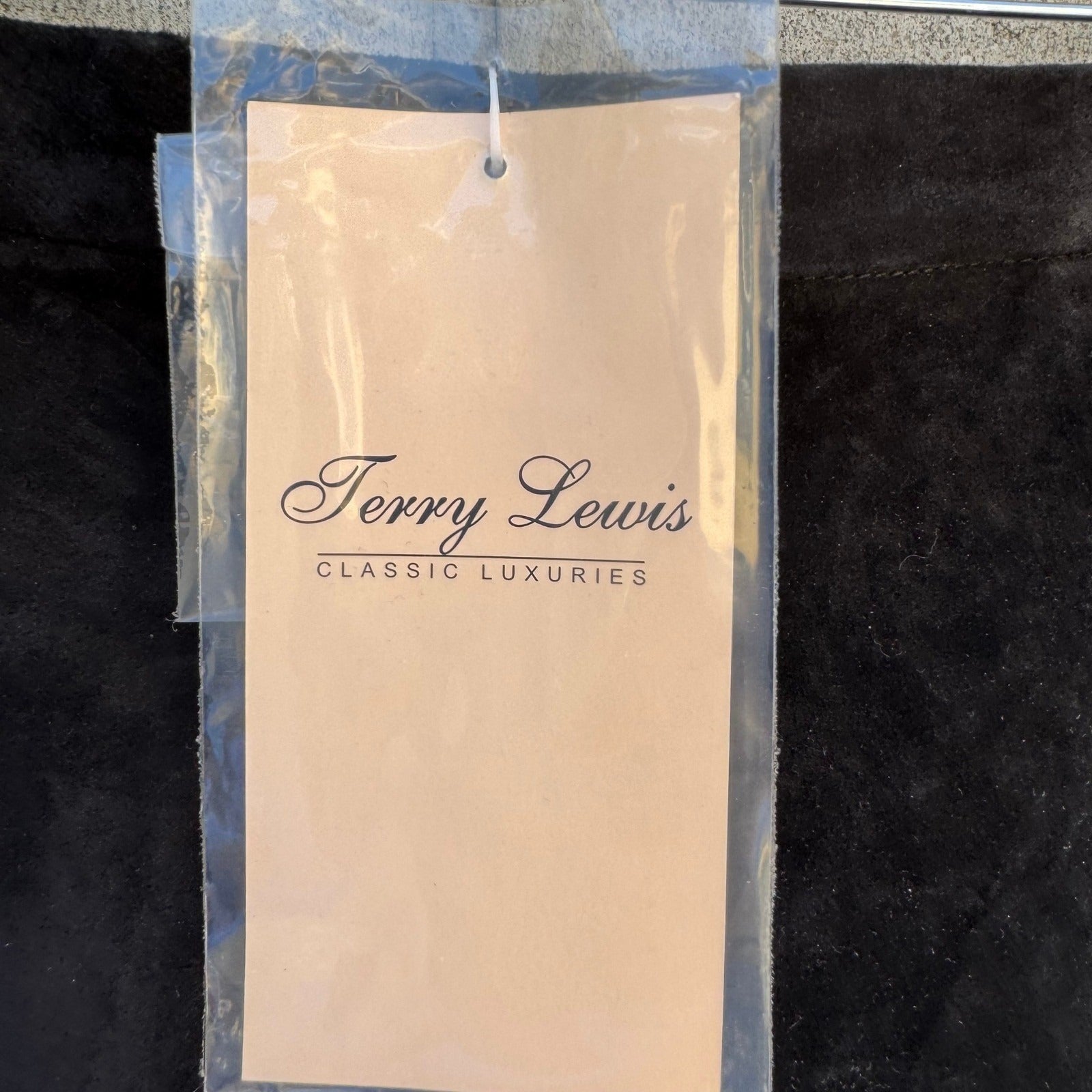 Terry Lewis Black Suede Leather Midi Skirt Side Slit Elastic Back Size 6 NEW