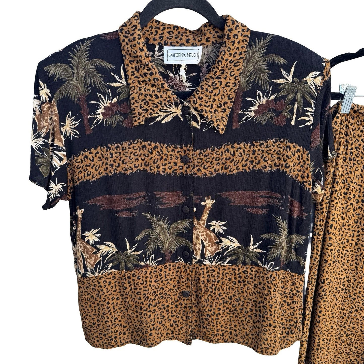 California Krush Vintage 90s Safari Leopard Giraffe Print 2 Piece Set Womens S