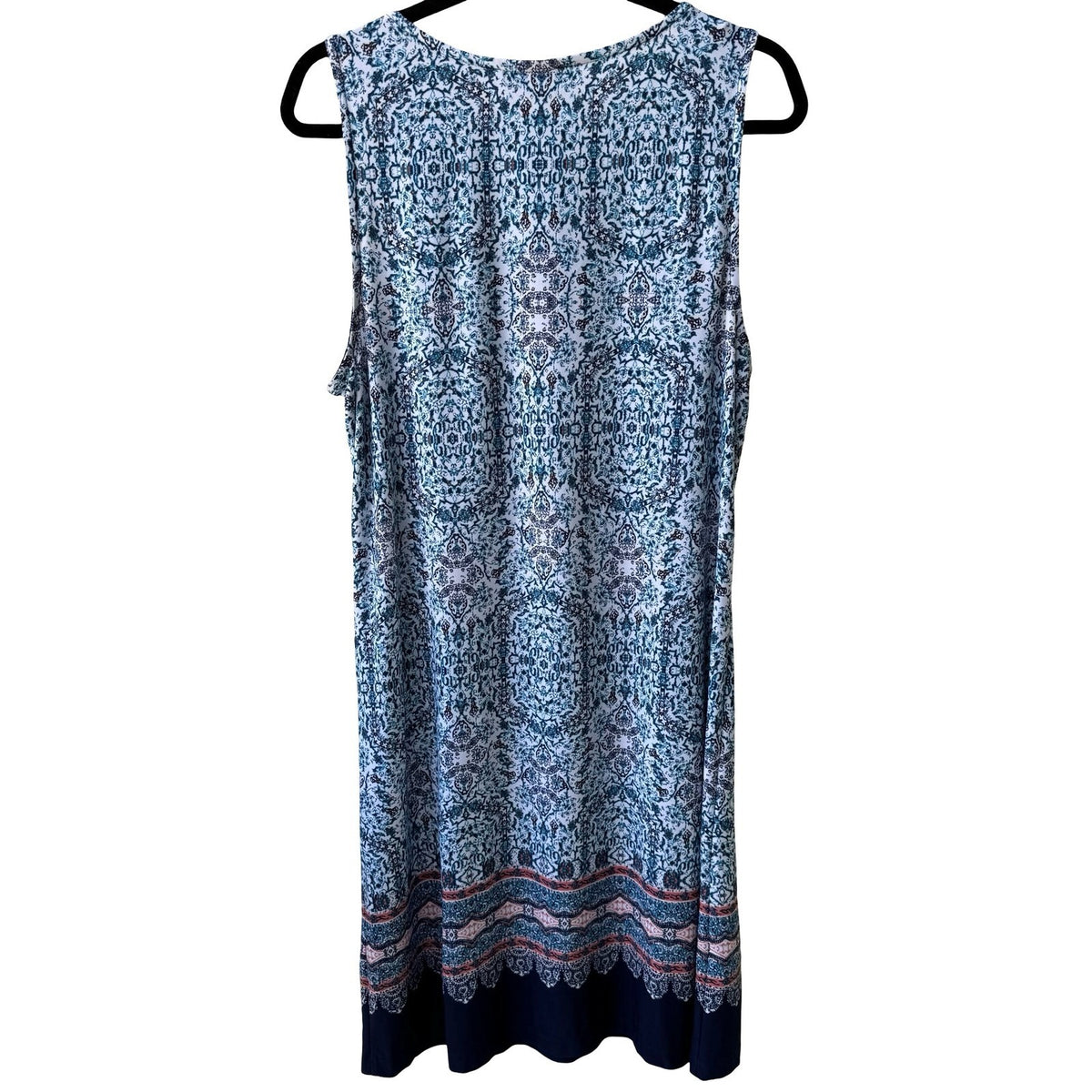 Ivy Lane Boho Festival Flowy Tie Up Damask Sleeveless Shift Peasant Dress Blue L