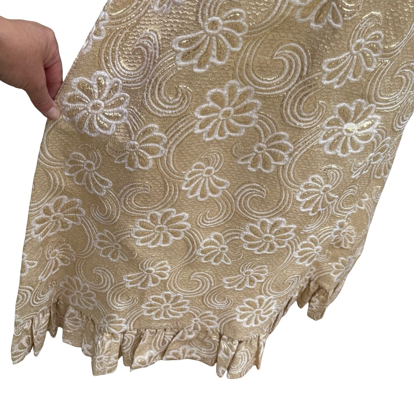 Kent Originals Vintage Gold Floral Brocade Maxi Dress Rhinestone High Neck 10