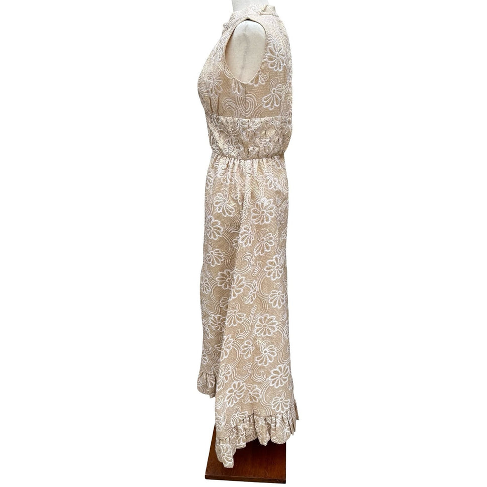Kent Originals Vintage Gold Floral Brocade Maxi Dress Rhinestone High Neck 10