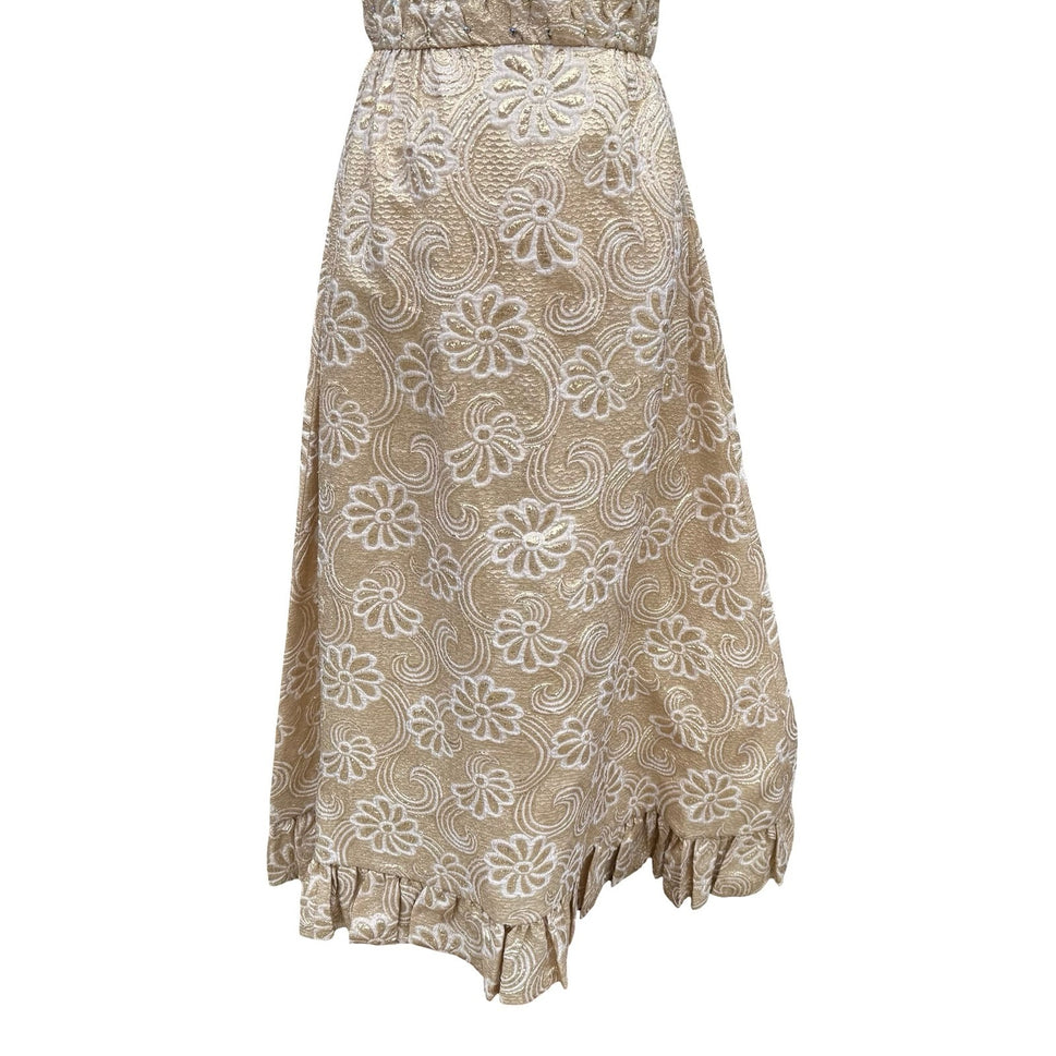 Kent Originals Vintage Gold Floral Brocade Maxi Dress Rhinestone High Neck 10