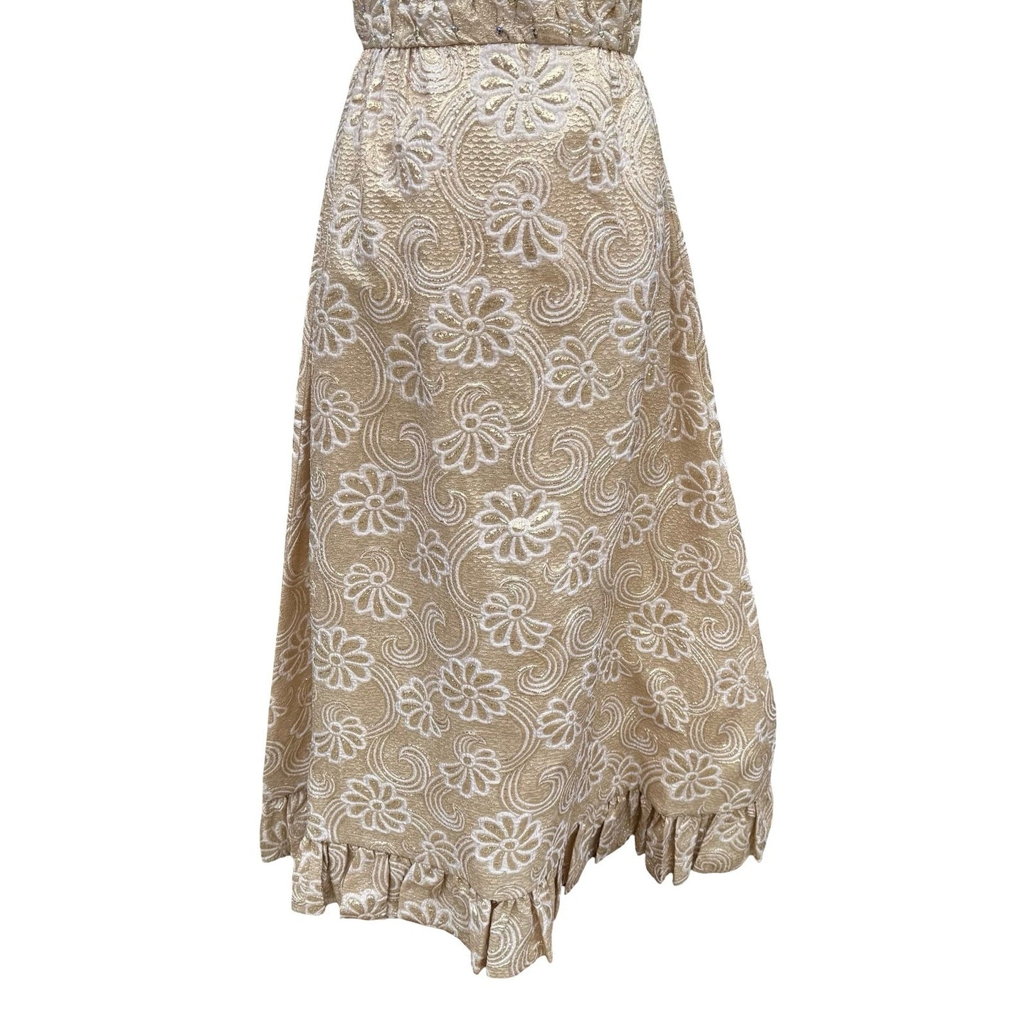 Kent Originals Vintage Gold Floral Brocade Maxi Dress Rhinestone High Neck 10