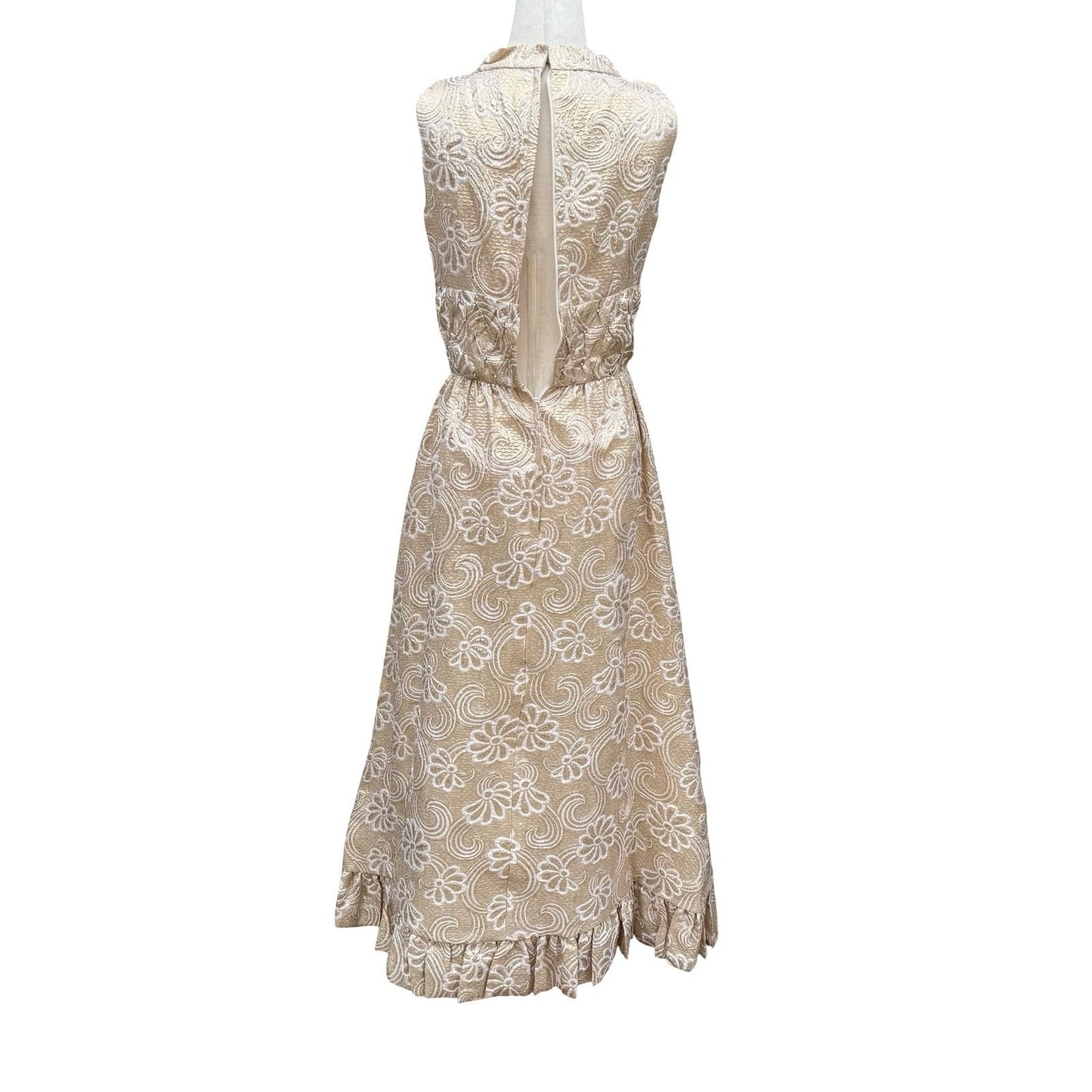 Kent Originals Vintage Gold Floral Brocade Maxi Dress Rhinestone High Neck 10