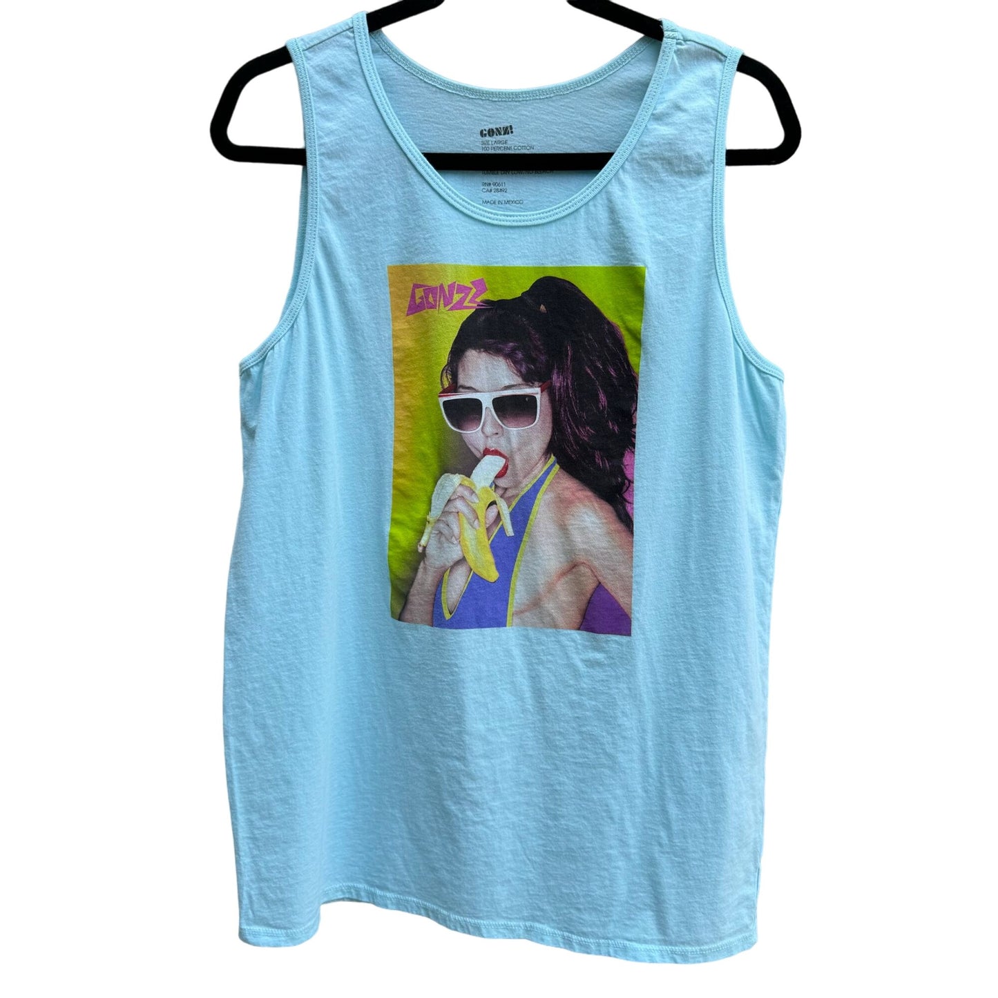 Gonza! Men's Banana Girl Light Blue Graphic Sleeveless Cotton Tank Top - Large