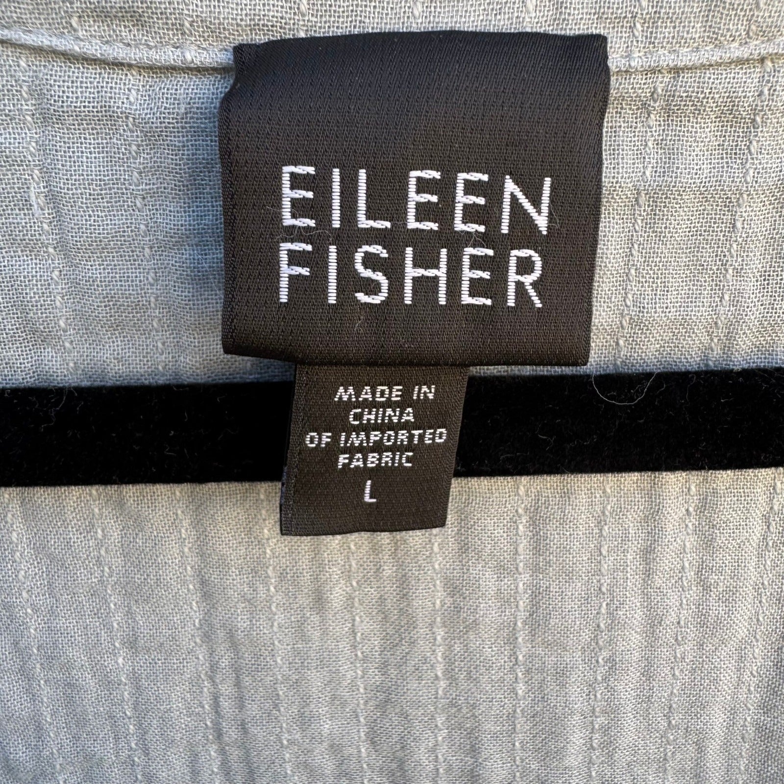 Eileen Fisher Womens Blue Textured Cotton Gauze Button Front Tunic Top Large