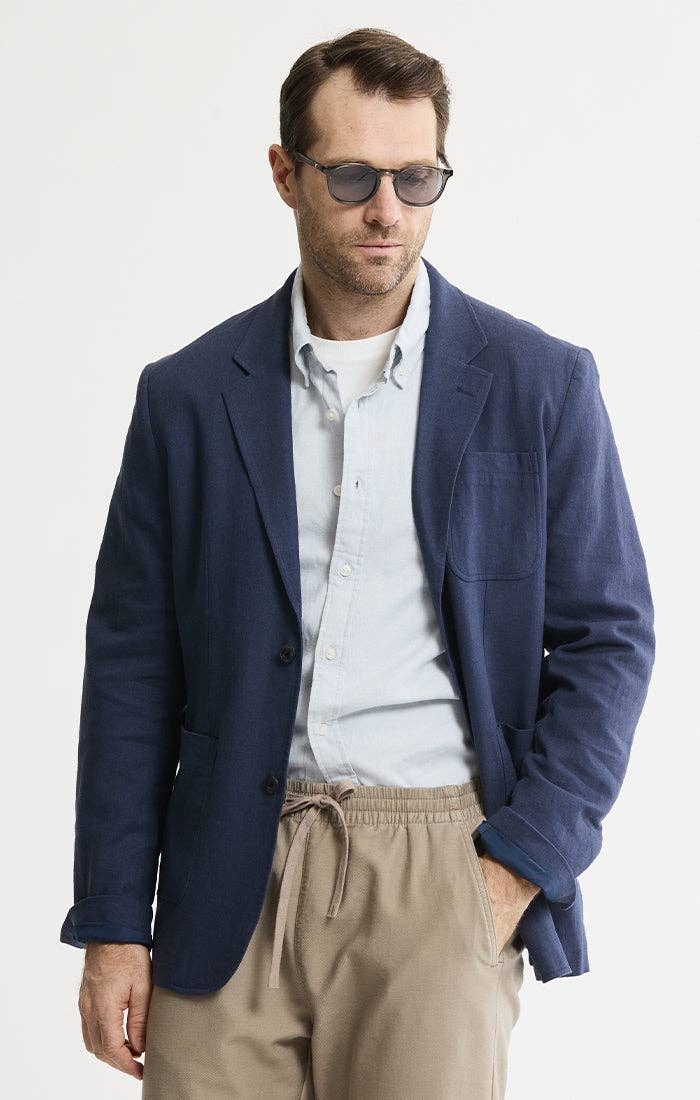 Linen Blend Blazer: INDIGO / M