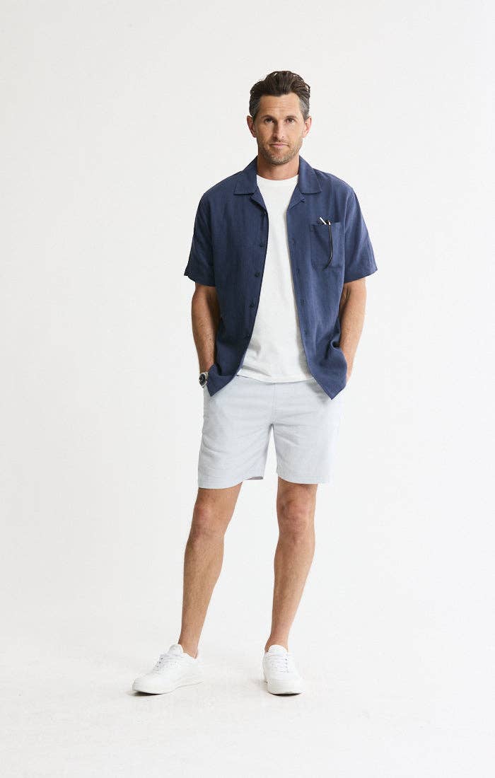 Linen Blend Short Sleeve Camp Shirt: STONE / L