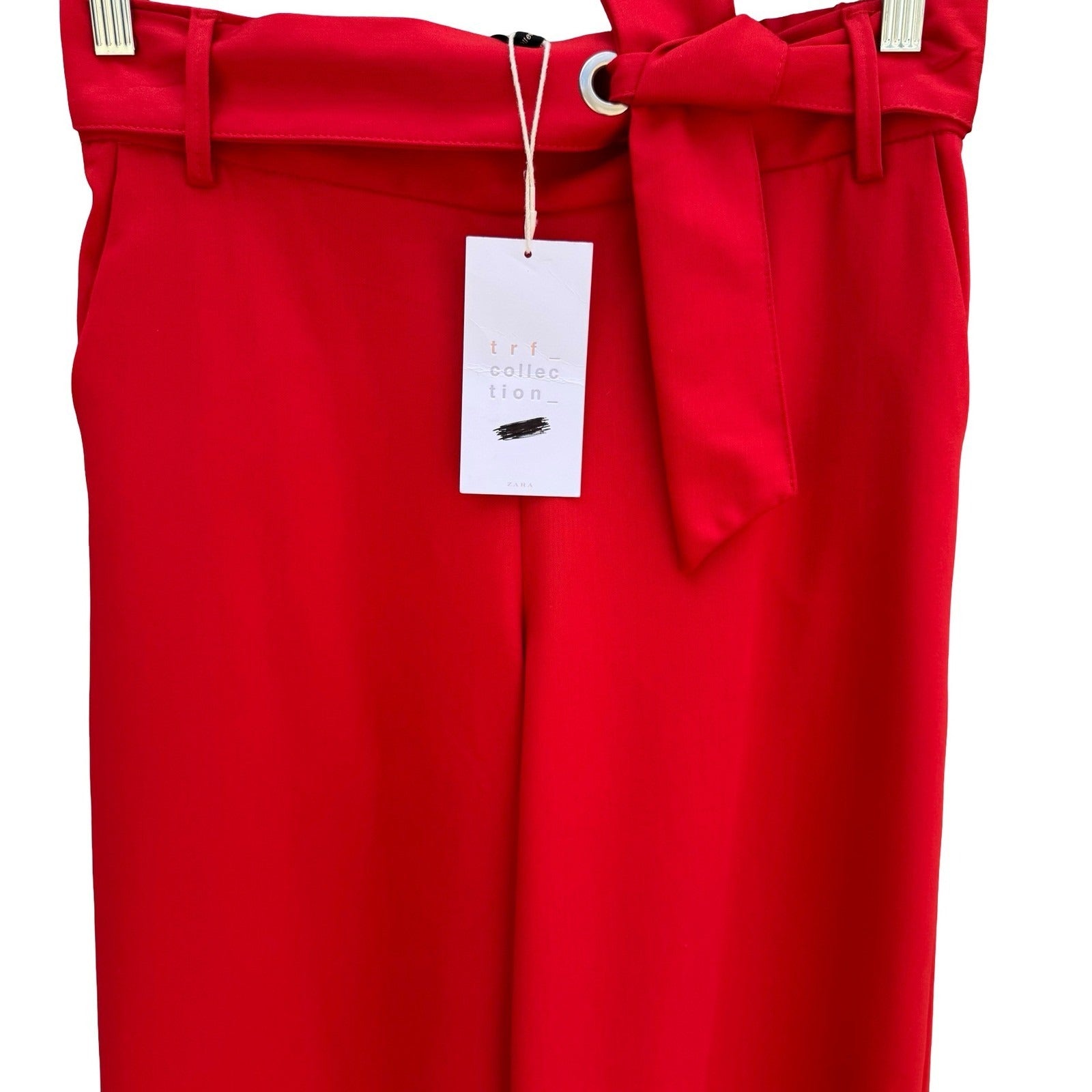 Zara Trafaluc Red Wide Leg Tie Waist Trousers Pants 7385/068/600 Small NWT