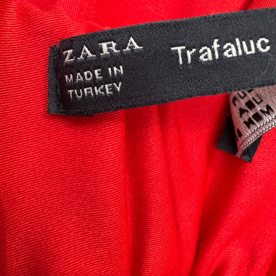 Zara Trafaluc Red Wide Leg Tie Waist Trousers Pants 7385/068/600 Small NWT