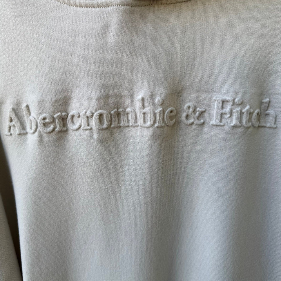 Abercrombie & Fitch Puff Print Embossed Logo Pullover Hoodie Cream Beige Mens M