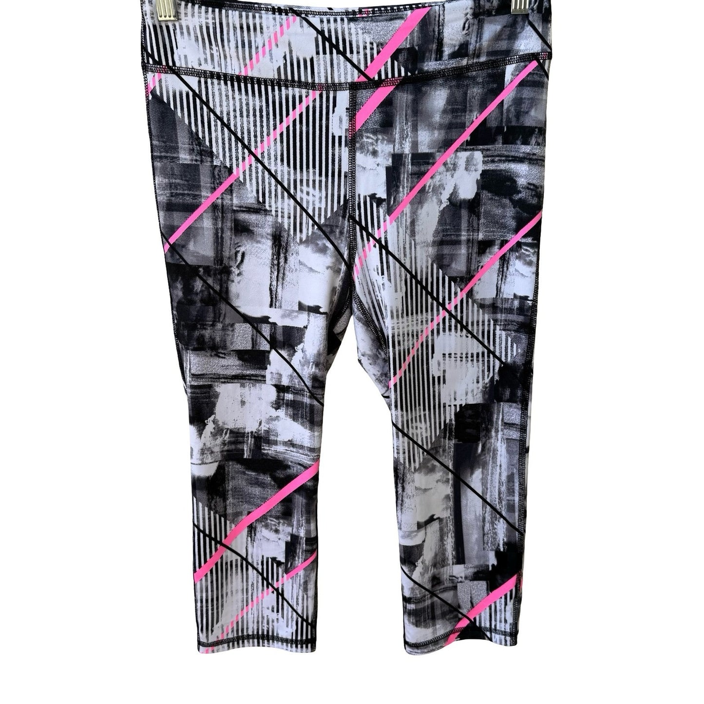 Ideology Athleisure Gym Yoga Workout Capri Leggings Black Abstract Geometric XL