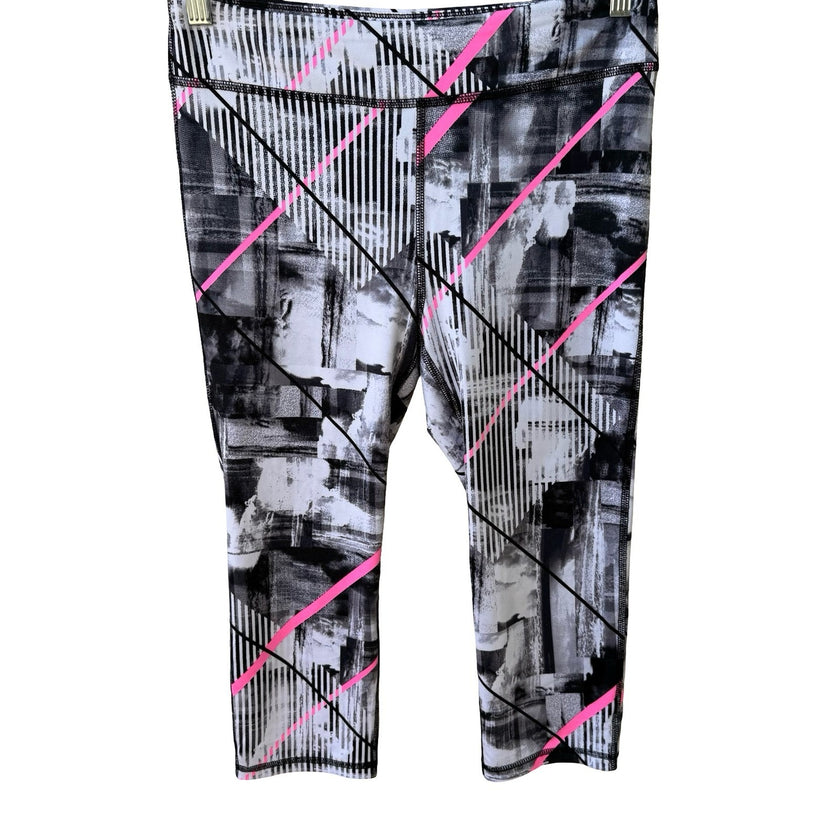 Ideology Athleisure Gym Yoga Workout Capri Leggings Black Abstract Geometric XL