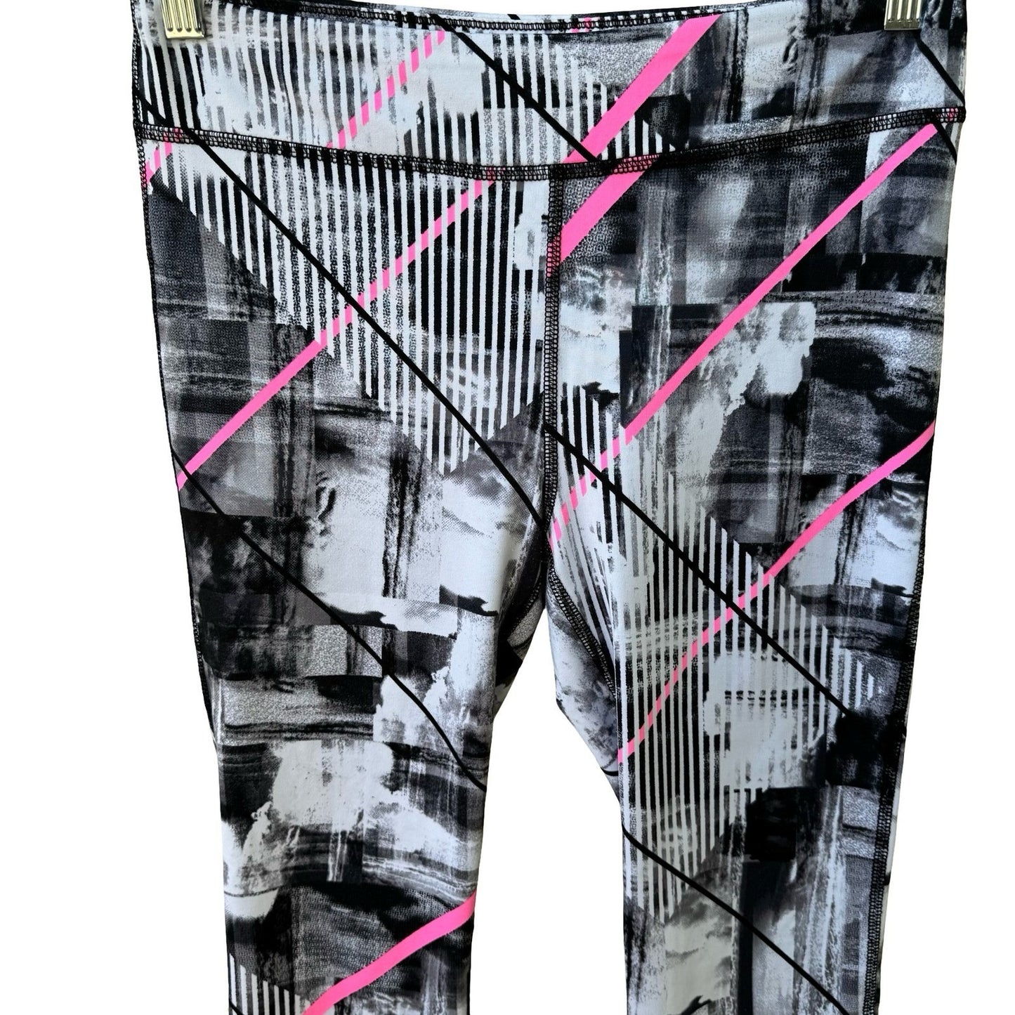 Ideology Athleisure Gym Yoga Workout Capri Leggings Black Abstract Geometric XL