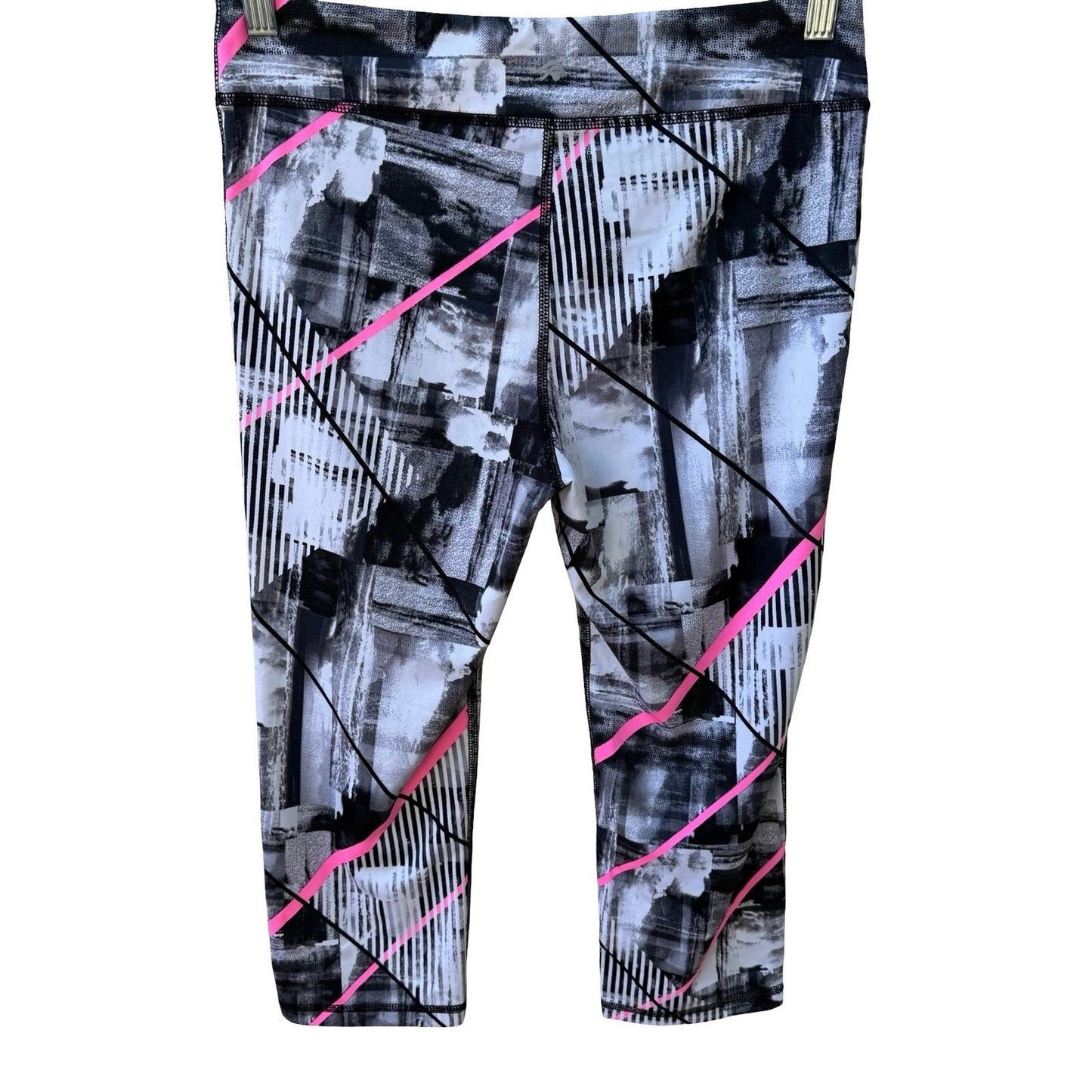 Ideology Athleisure Gym Yoga Workout Capri Leggings Black Abstract Geometric XL