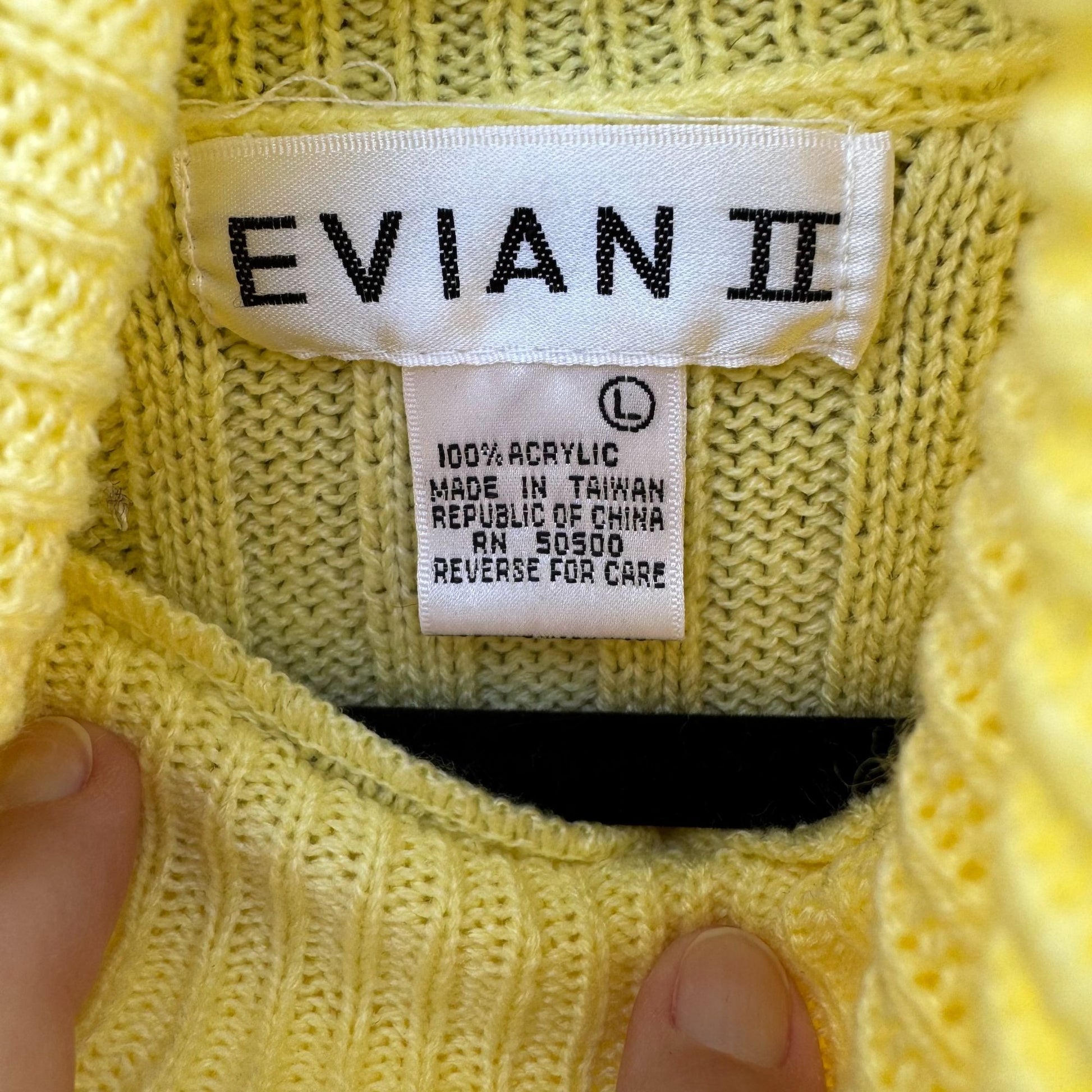 Evian II Vintage Womens Yellow Ribbed Knit Long Sleeve Turtleneck Sweater L