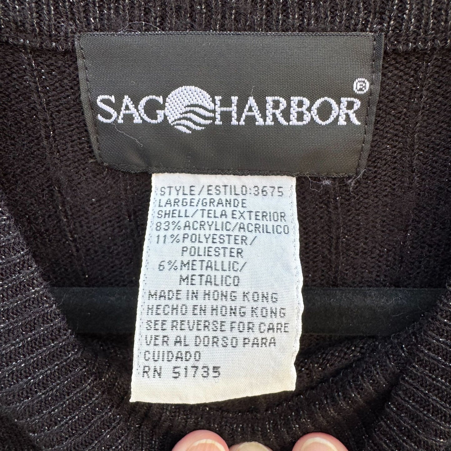 Sag Harbor Vintage Womens Black Ribbed Short Sleeve Metallic Knit Mock Neck Top