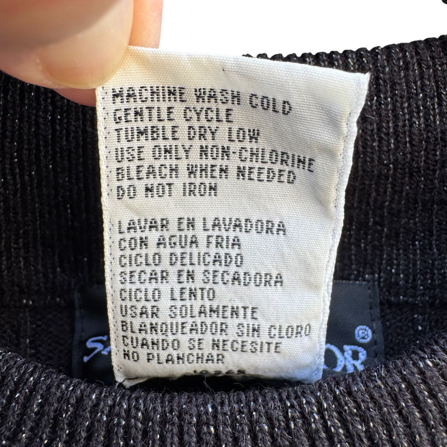 Sag Harbor Vintage Womens Black Ribbed Short Sleeve Metallic Knit Mock Neck Top