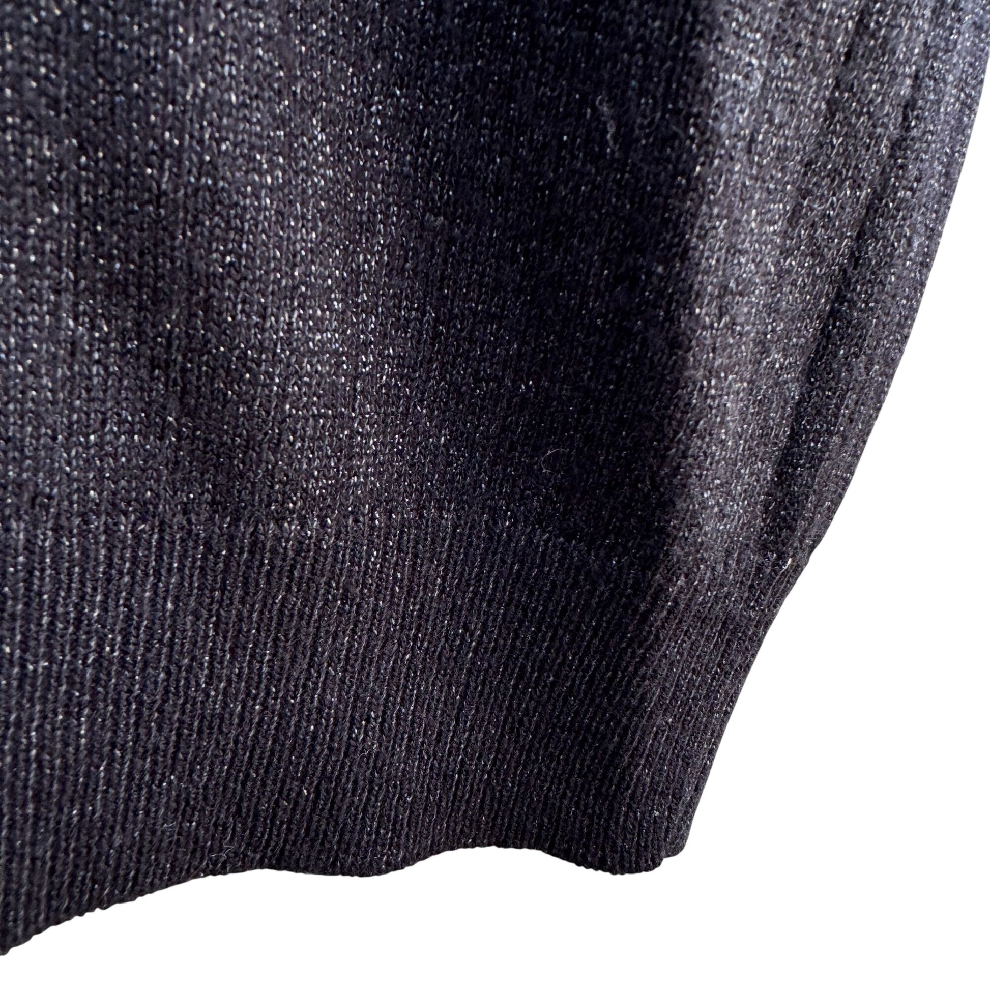 Sag Harbor Vintage Womens Black Ribbed Short Sleeve Metallic Knit Mock Neck Top