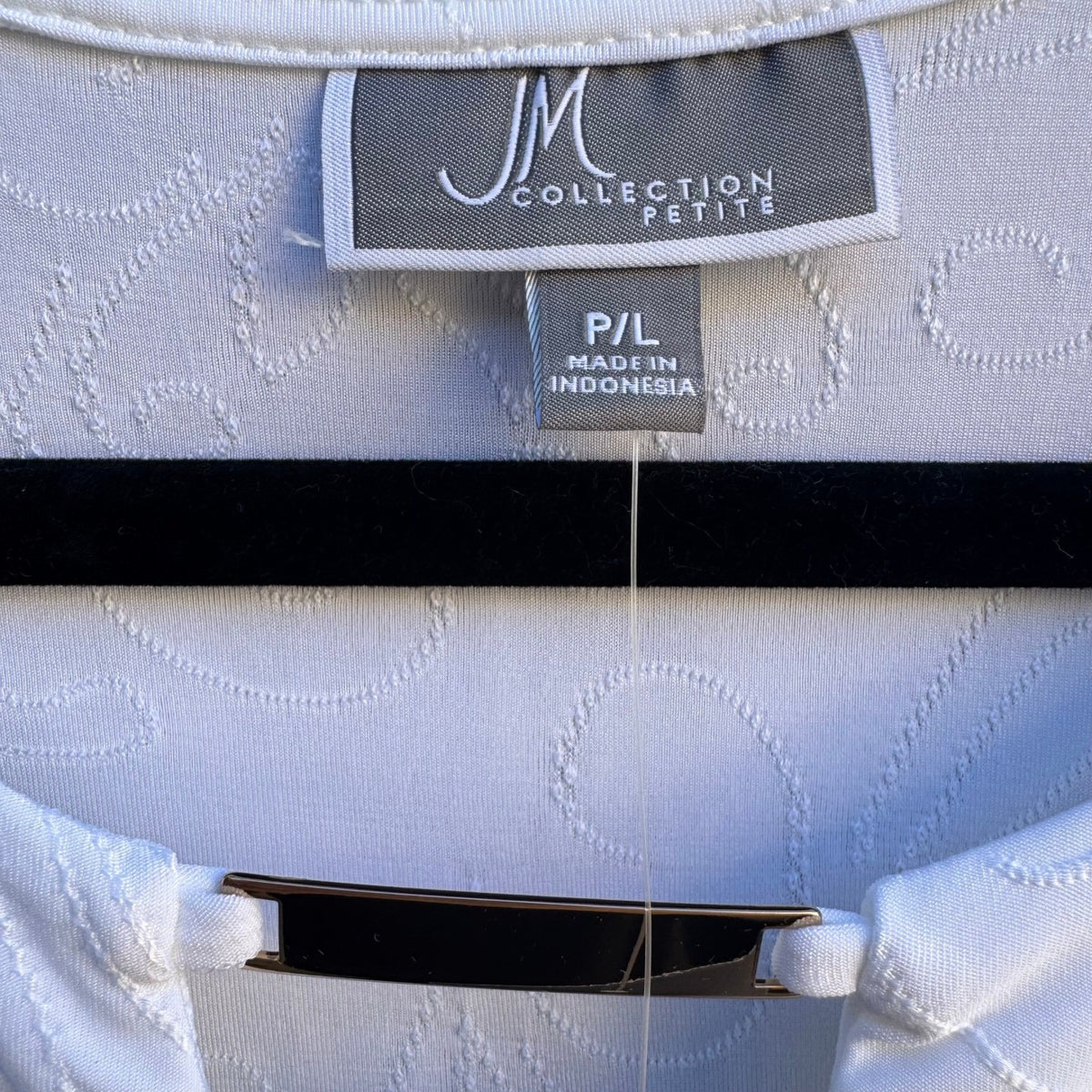 JM Collection Jacquard Split Neck Minimalist Sleeveless Blouse White Women L NEW