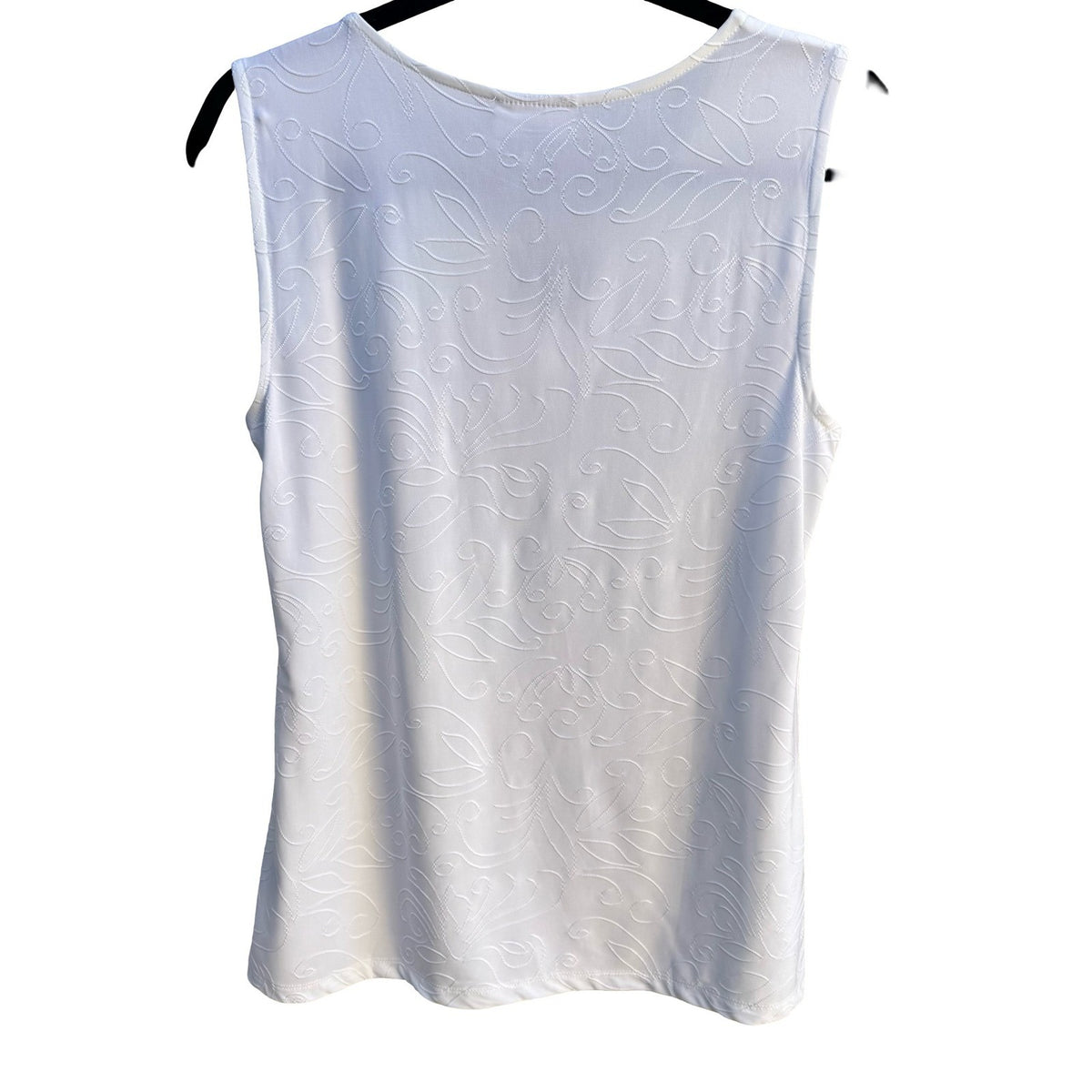 JM Collection Jacquard Split Neck Minimalist Sleeveless Blouse White Women L NEW