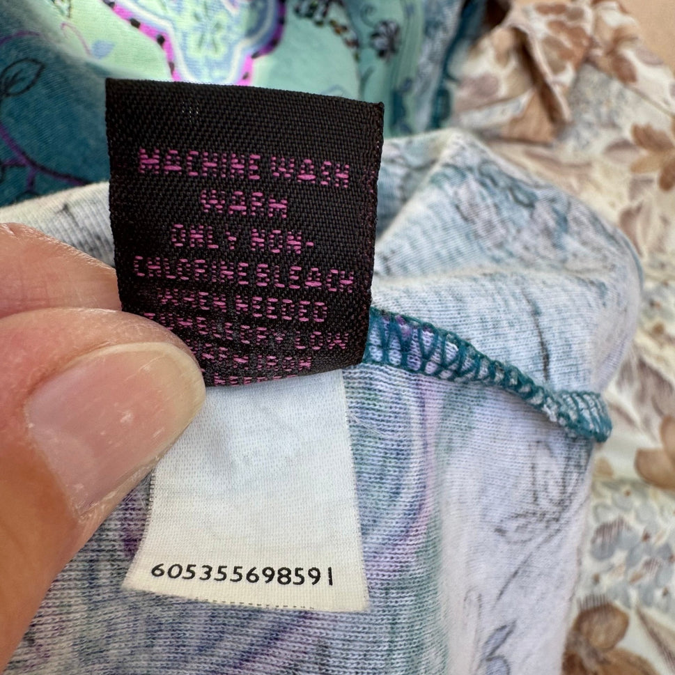 a|c Artistic Floral Bird Beaded Fairy Gypsy Cotton Shirt Boho Whimsigoth Teal L