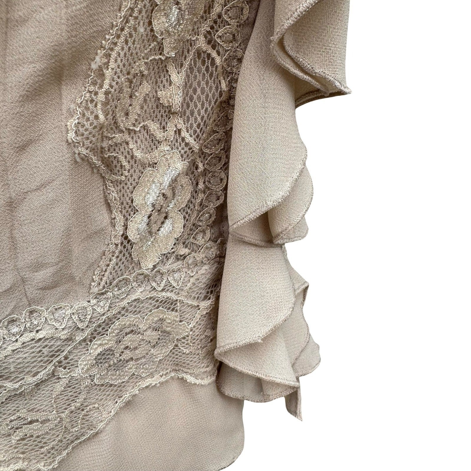 Separates NY City Design Tan Ruffle Lace V-Neck Coquette Blouse M Romantic Fairy