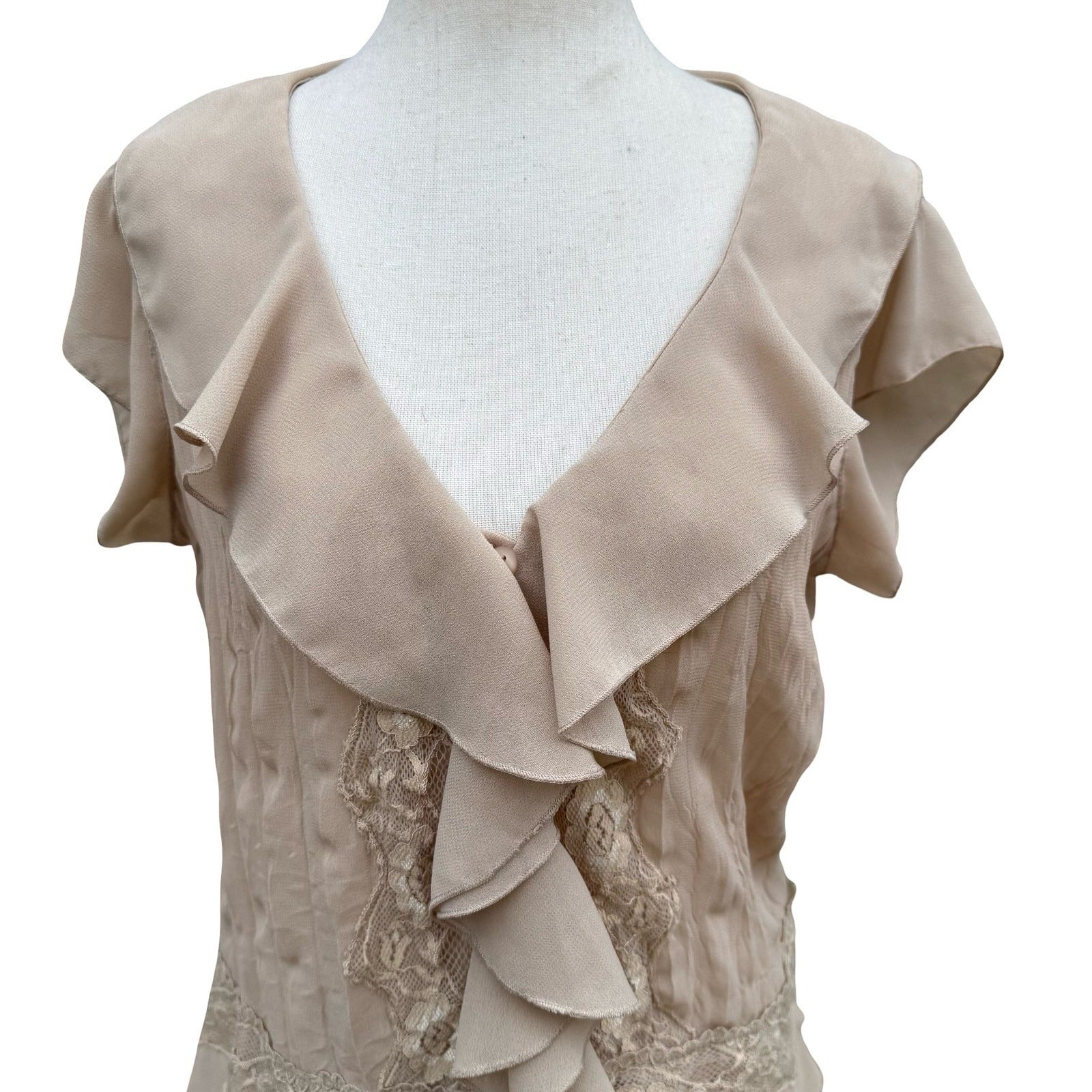 Separates NY City Design Tan Ruffle Lace V-Neck Coquette Blouse M Romantic Fairy