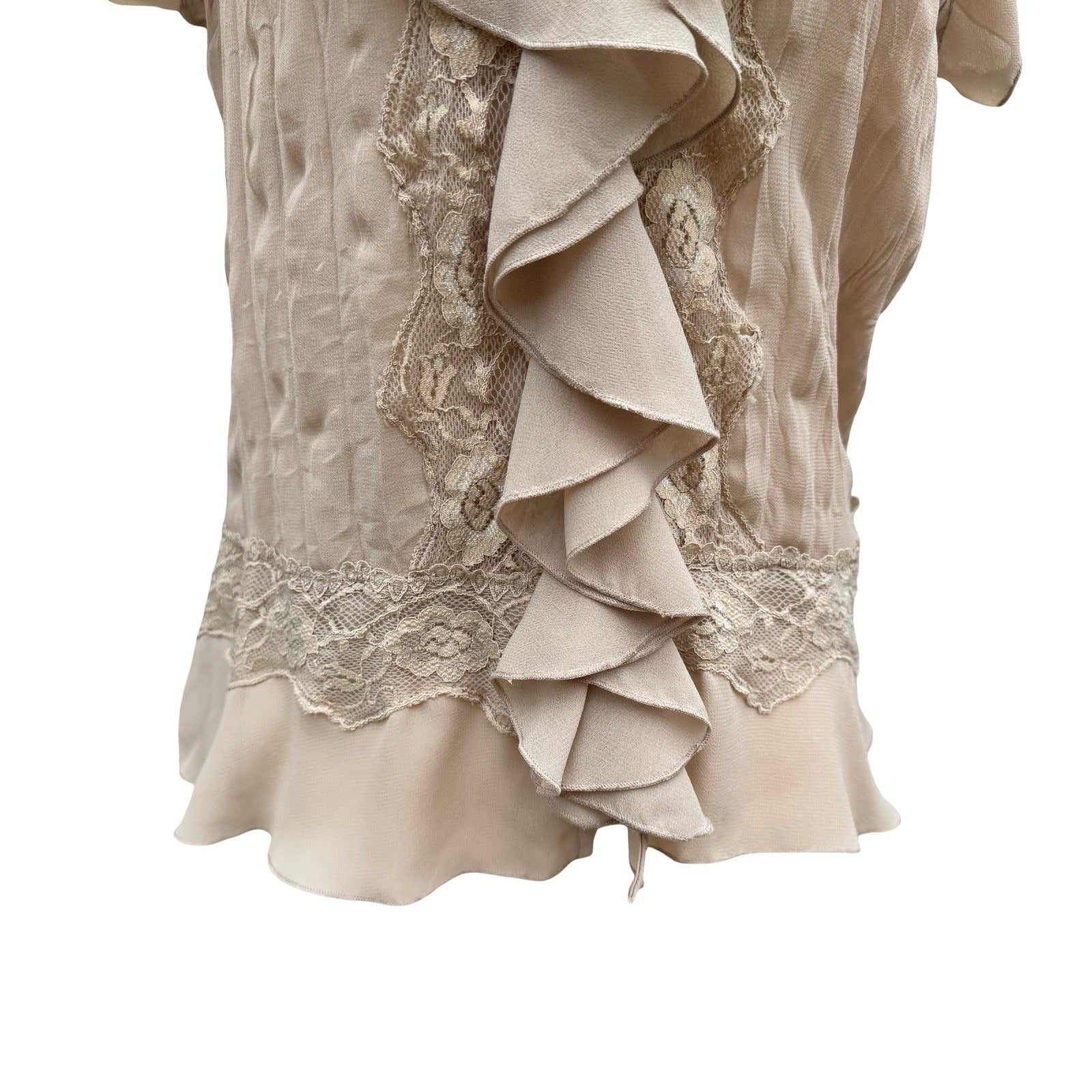 Separates NY City Design Tan Ruffle Lace V-Neck Coquette Blouse M Romantic Fairy