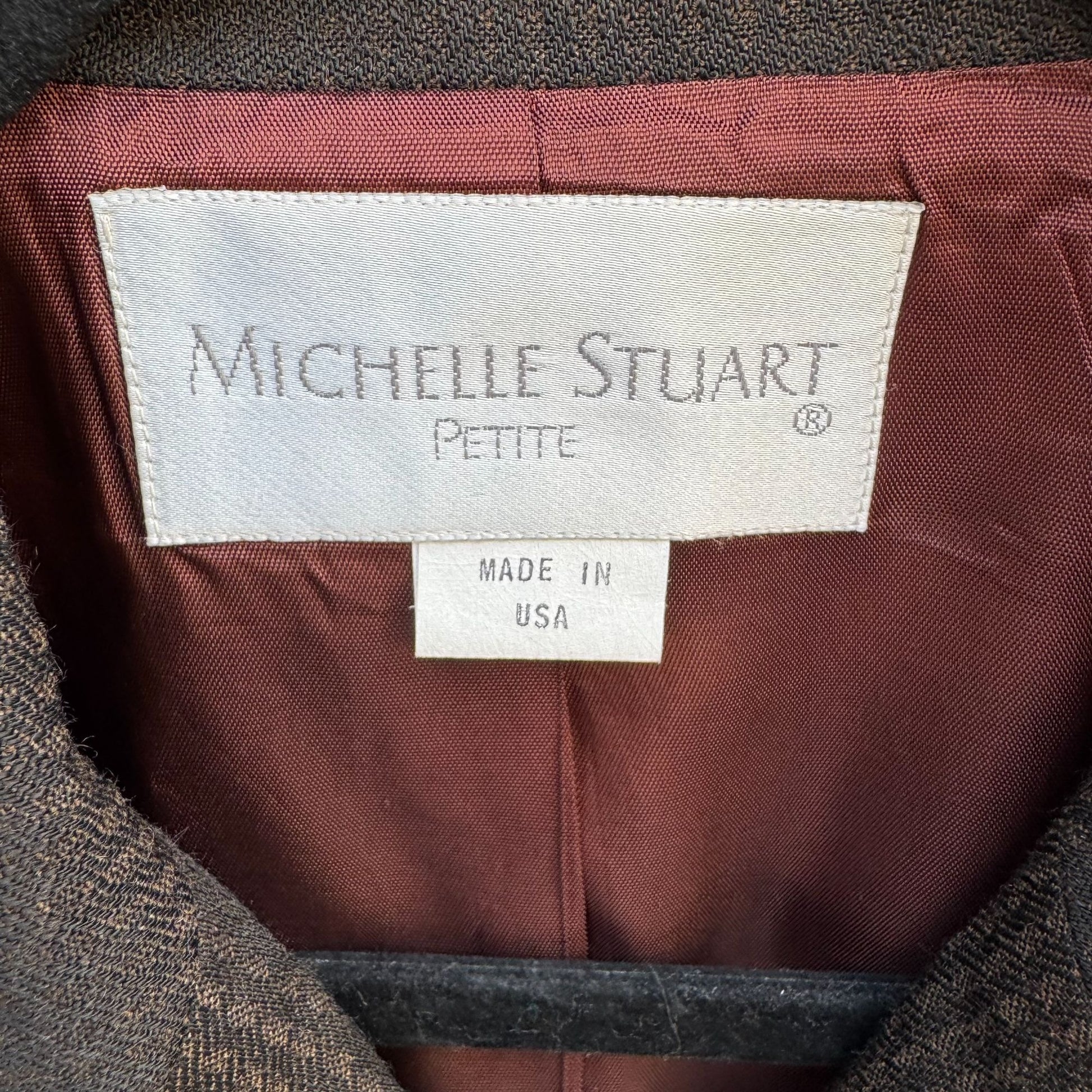 Michelle Stuart Vintage Brown Houndstooth Double-Breasted Blazer Skirt Set 2P