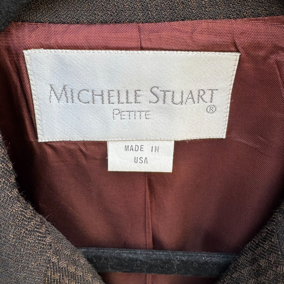 Michelle Stuart Vintage Brown Houndstooth Double-Breasted Blazer Skirt Set 2P