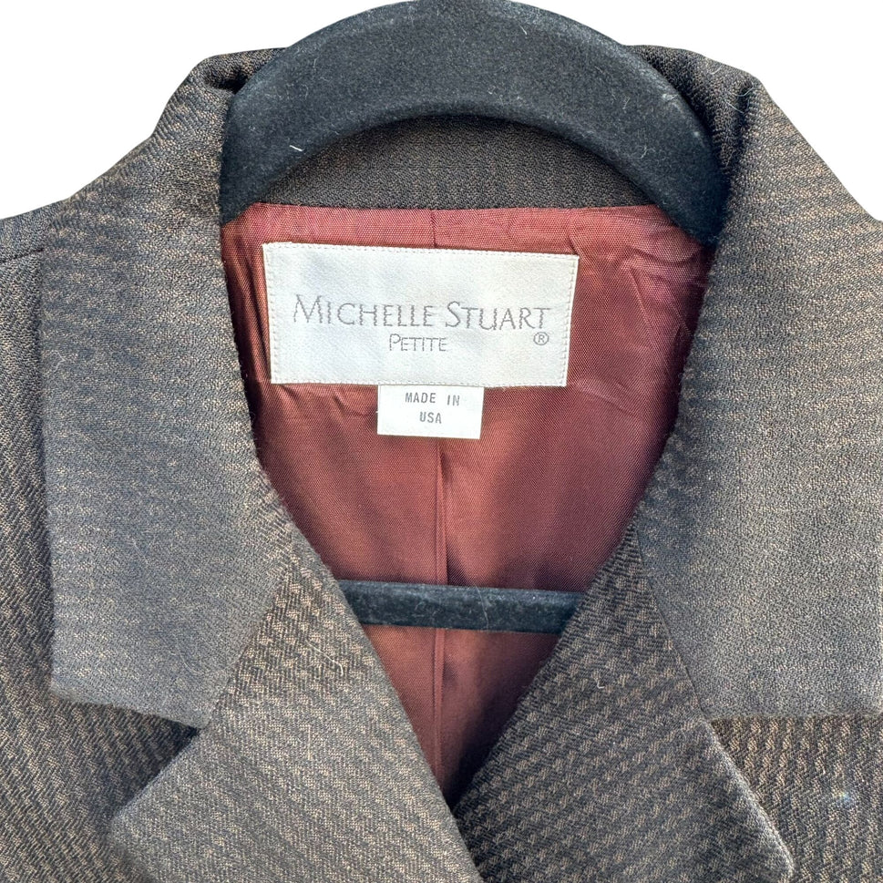 Michelle Stuart Vintage Brown Houndstooth Double-Breasted Blazer Skirt Set 2P