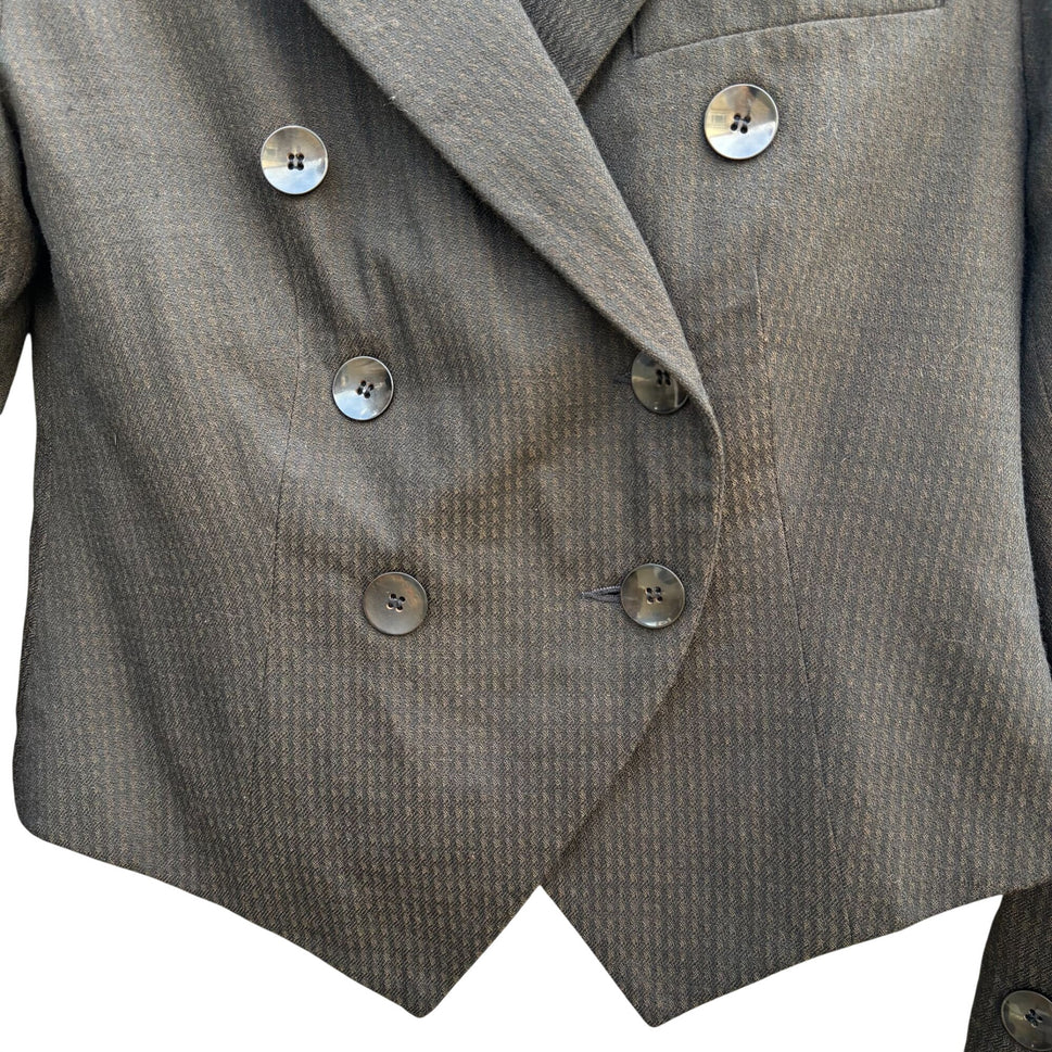 Michelle Stuart Vintage Brown Houndstooth Double-Breasted Blazer Skirt Set 2P