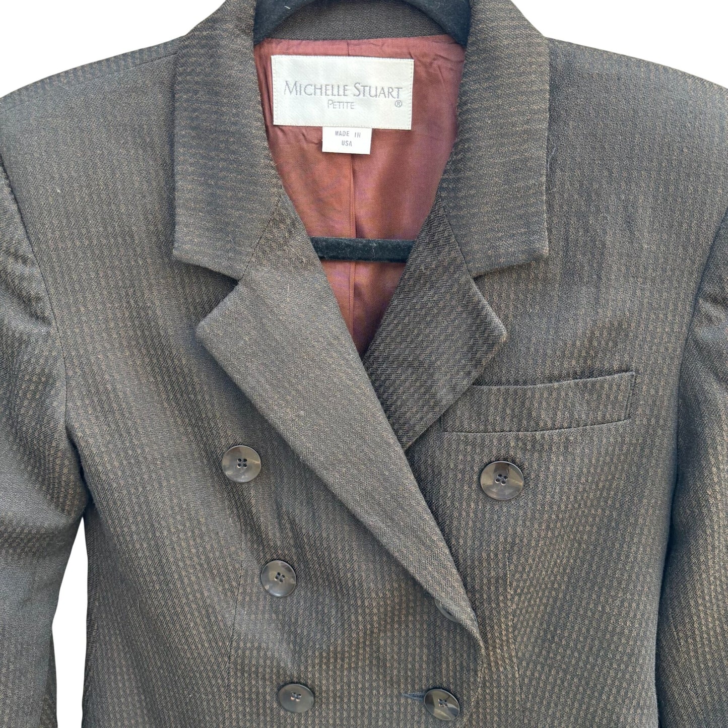 Michelle Stuart Vintage Brown Houndstooth Double-Breasted Blazer Skirt Set 2P