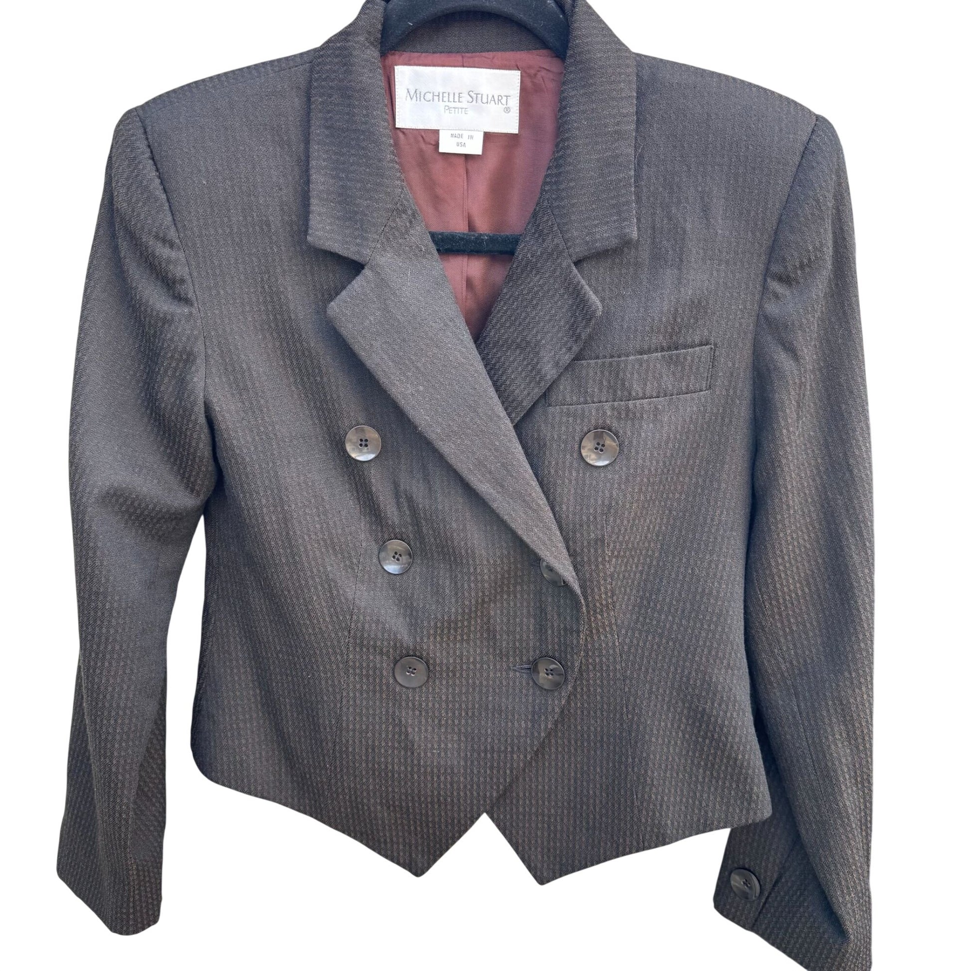 Michelle Stuart Vintage Brown Houndstooth Double-Breasted Blazer Skirt Set 2P