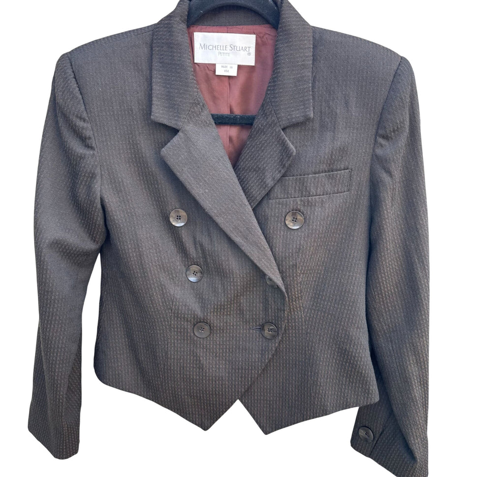 Michelle Stuart Vintage Brown Houndstooth Double-Breasted Blazer Skirt Set 2P