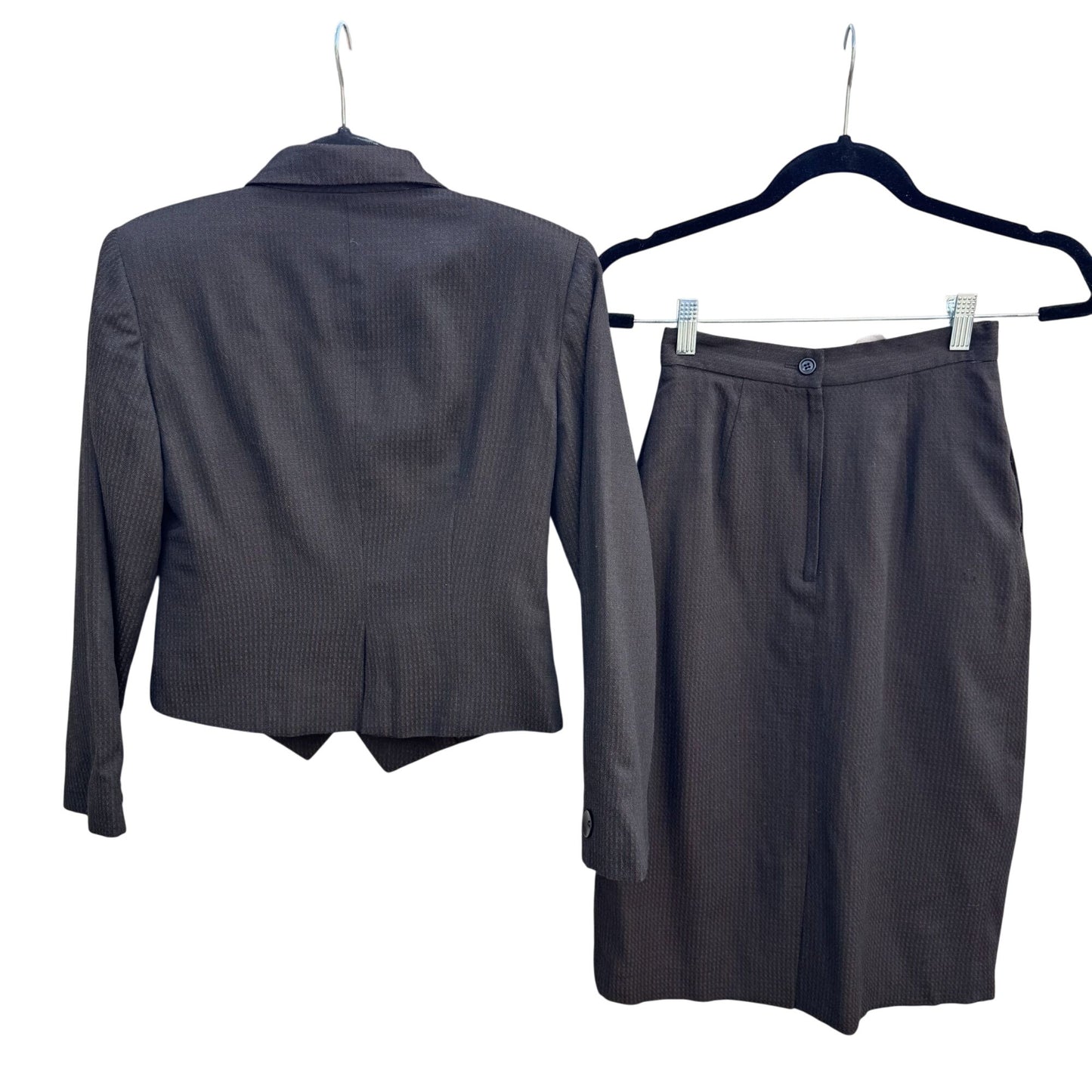 Michelle Stuart Vintage Brown Houndstooth Double-Breasted Blazer Skirt Set 2P