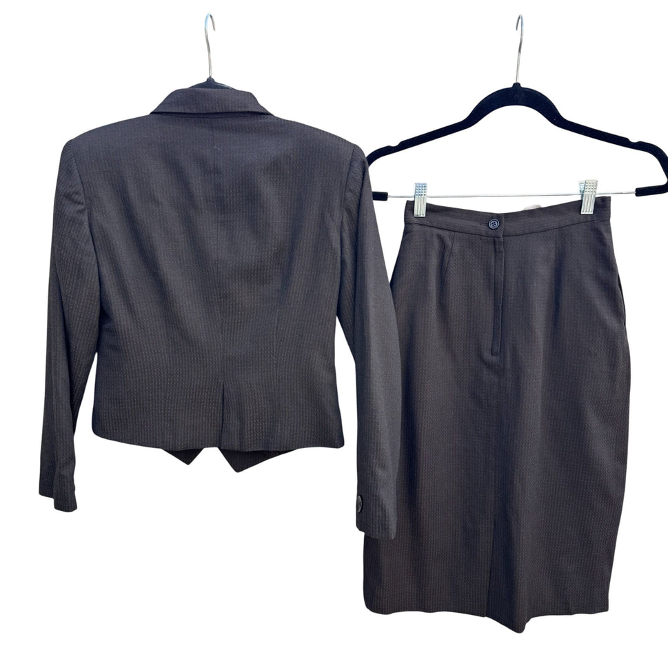 Michelle Stuart Vintage Brown Houndstooth Double-Breasted Blazer Skirt Set 2P