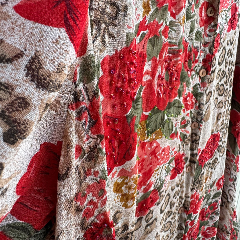 Avenue Womens Floral & Animal Print Sequin Lightweight Button-Up Blouse 26/28