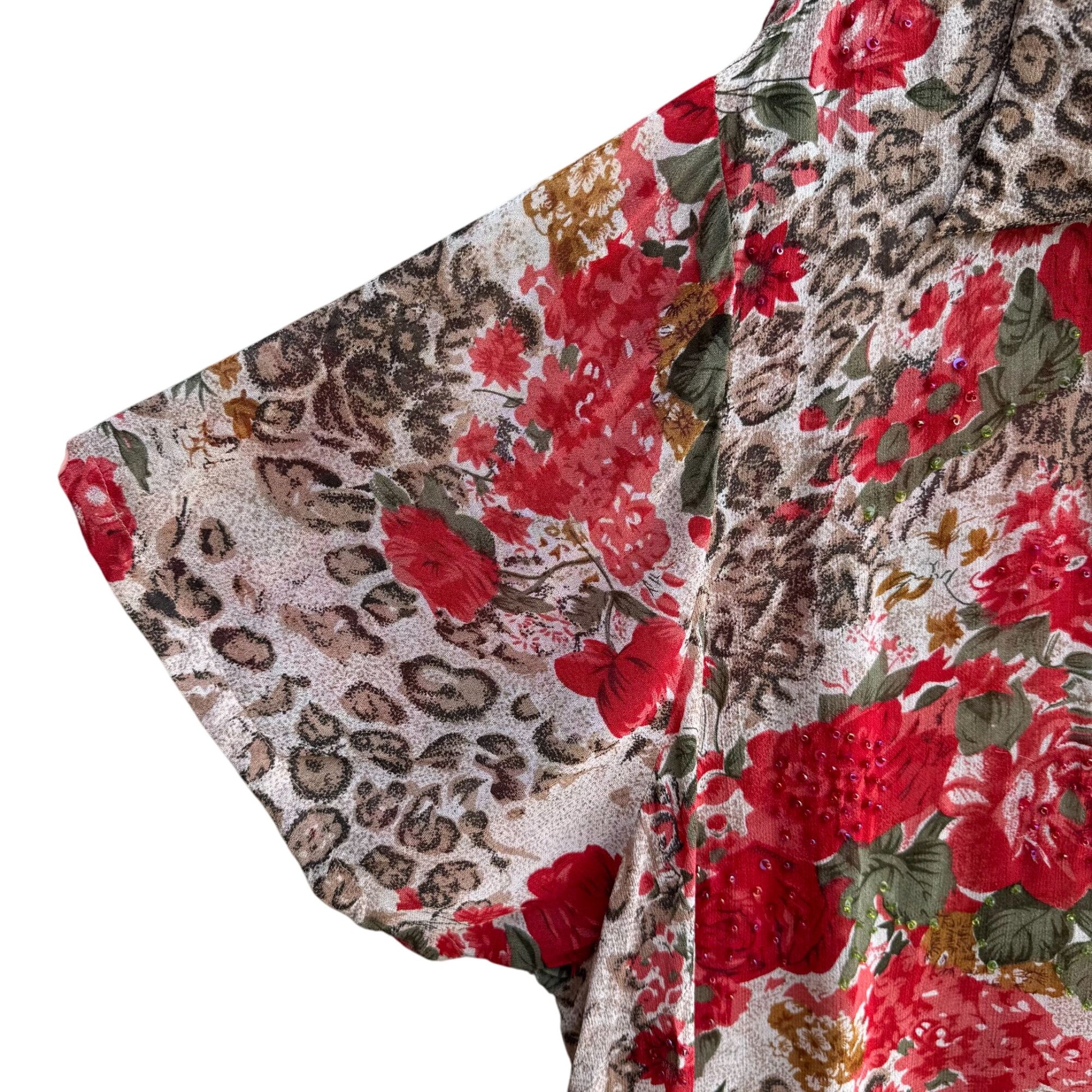 Avenue Womens Floral & Animal Print Sequin Lightweight Button-Up Blouse 26/28