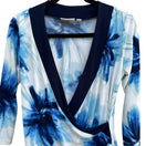 Switch Susan Graver Womens Navy White Floral 3/4 Sleeve V Neck Liquid Knit Shirt Blouse S 2 image