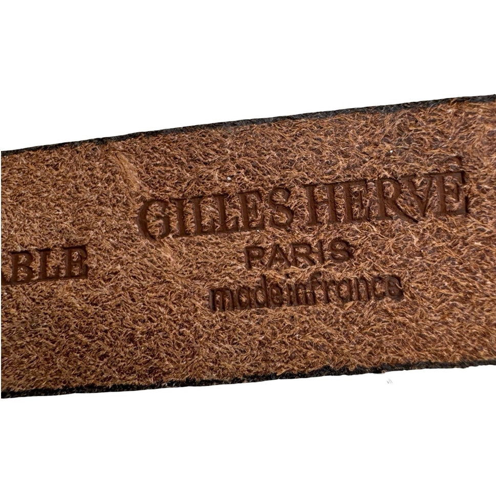 Gilles Herve Paris Brown Leather Skinny Belt Made in France Brass Buckle Tip