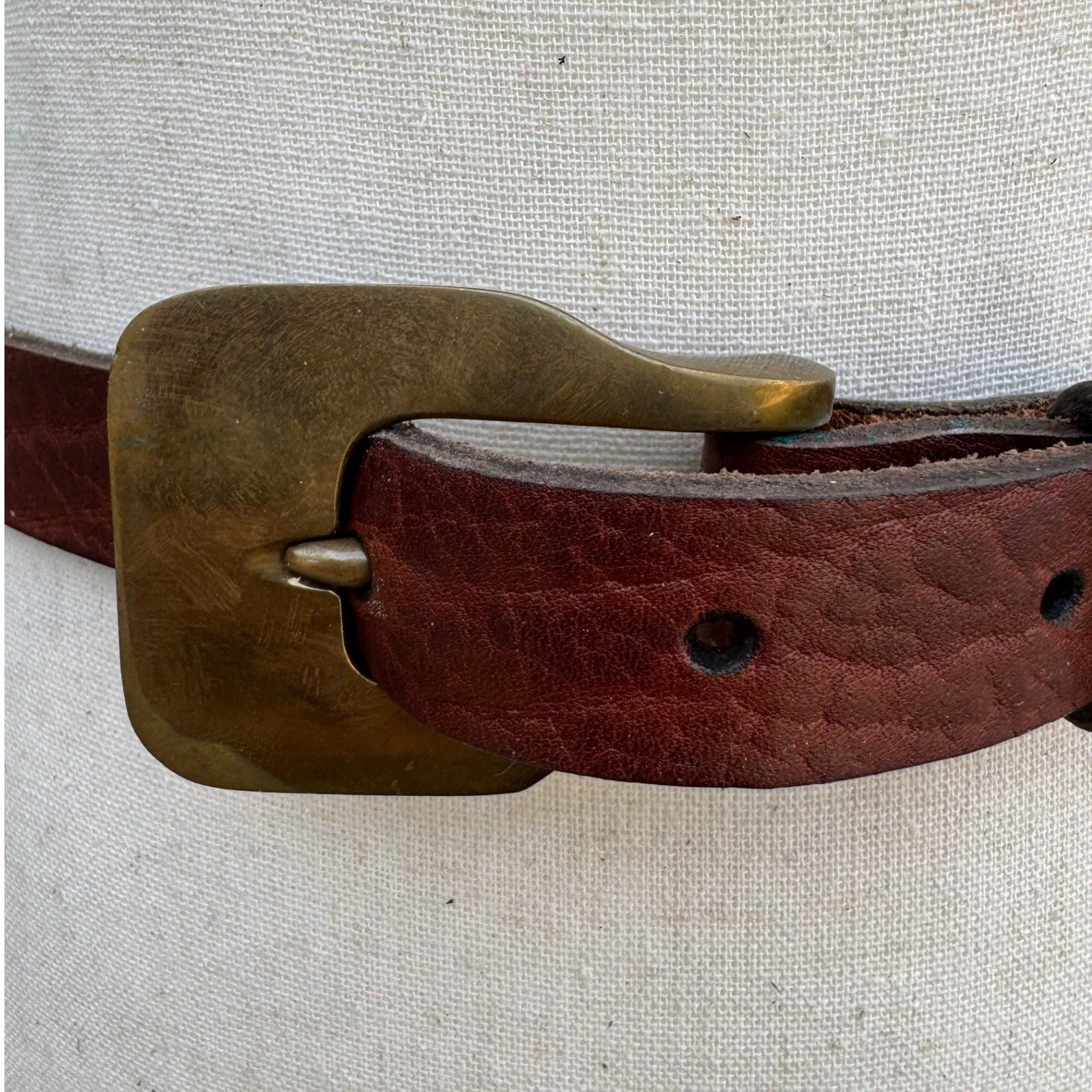 Gilles Herve Paris Brown Leather Skinny Belt Made in France Brass Buckle Tip